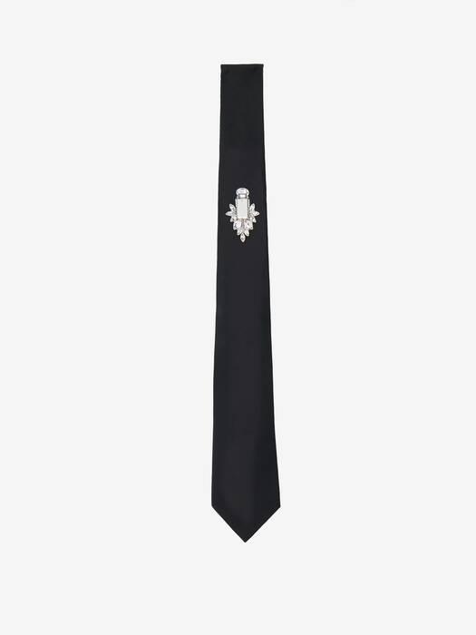 Men's Crystal Mirror Embroidery Tie in Black | McQueen US