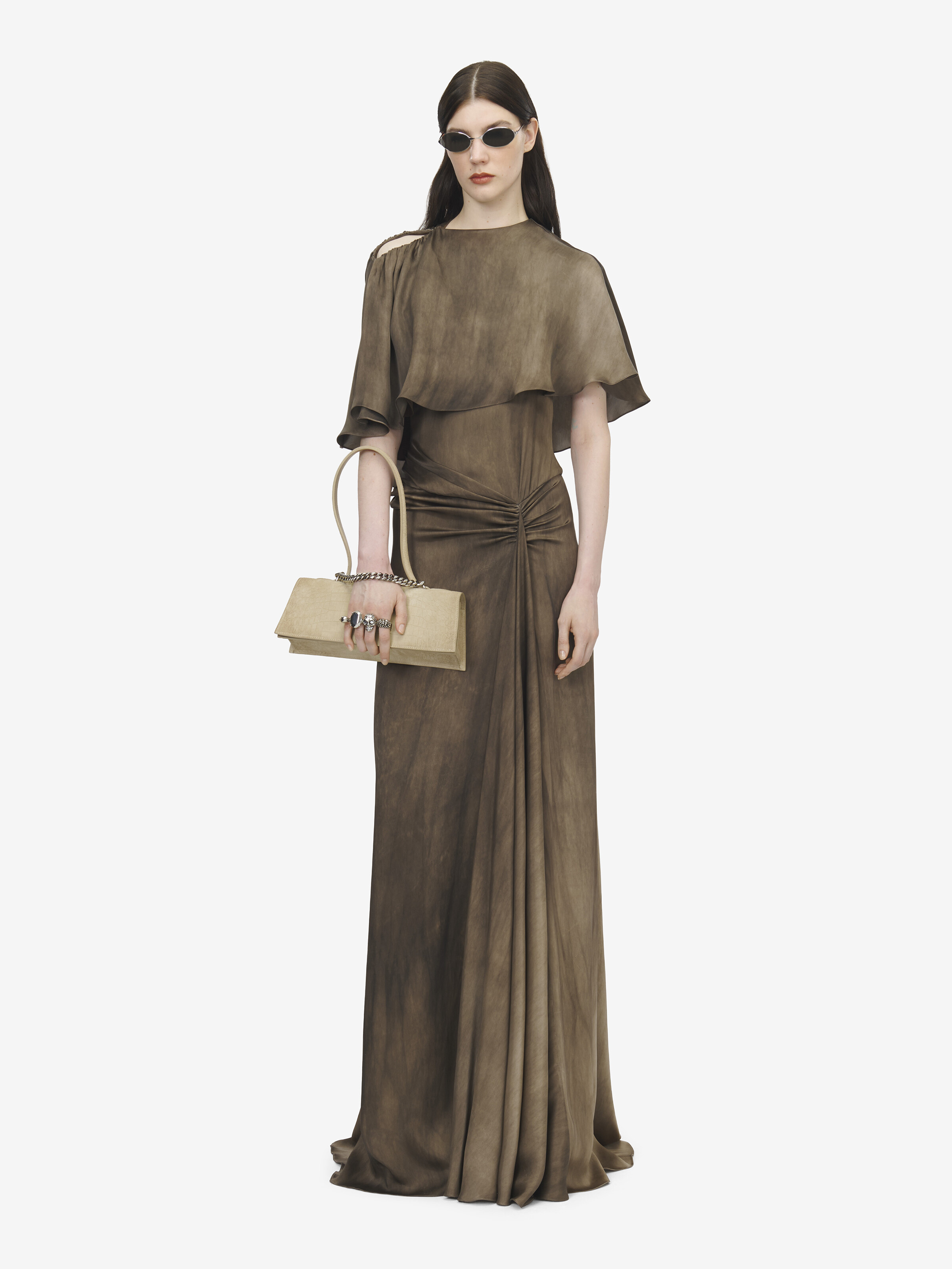 Women's Asymmetric Cape in Brown in 63% Acetate, 37% Viscose | Alexander McQueen - image 2