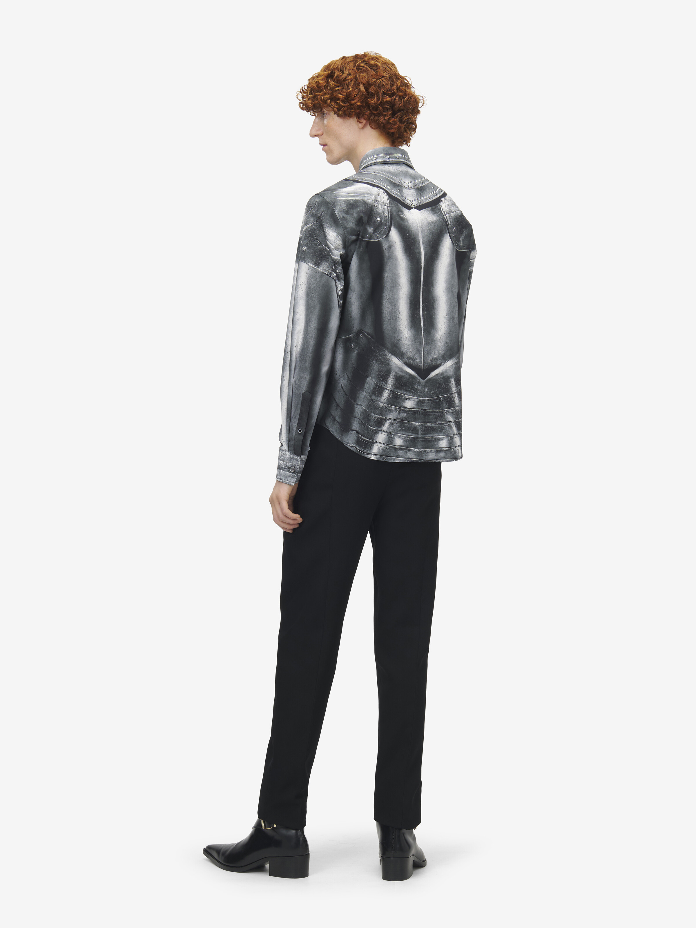 Men's Armour Print Poplin Shirt in Grey/Silver in 100% Cotton | Alexander McQueen - image 5