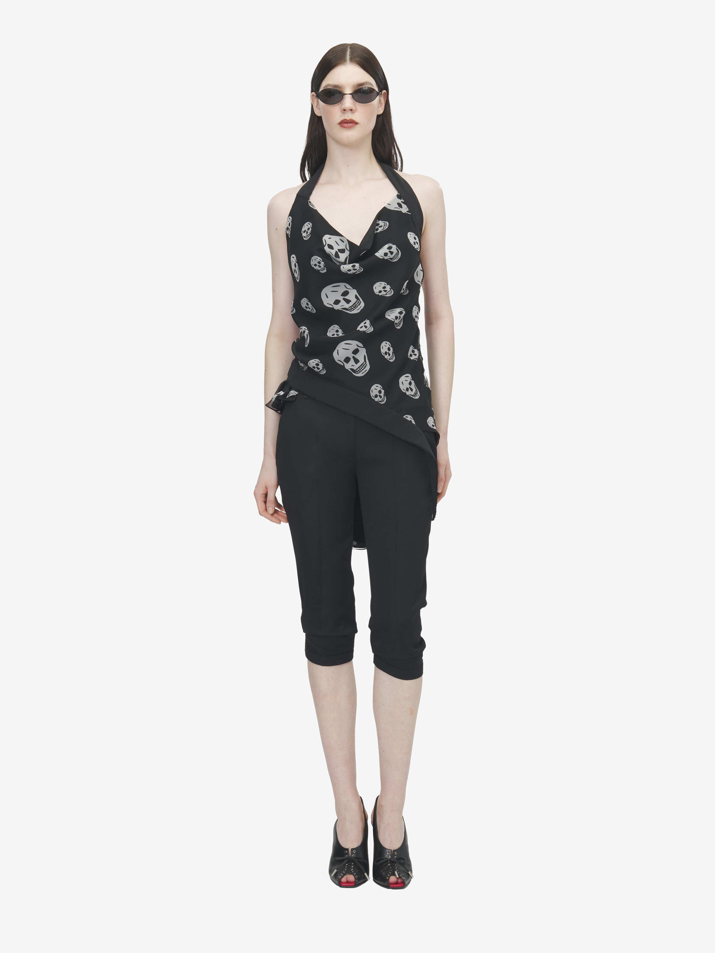 Asymmetrisches Top mit Skull-Print für Damen in Schwarz/Weiss in 100% Seide | Alexander McQueen - image 2