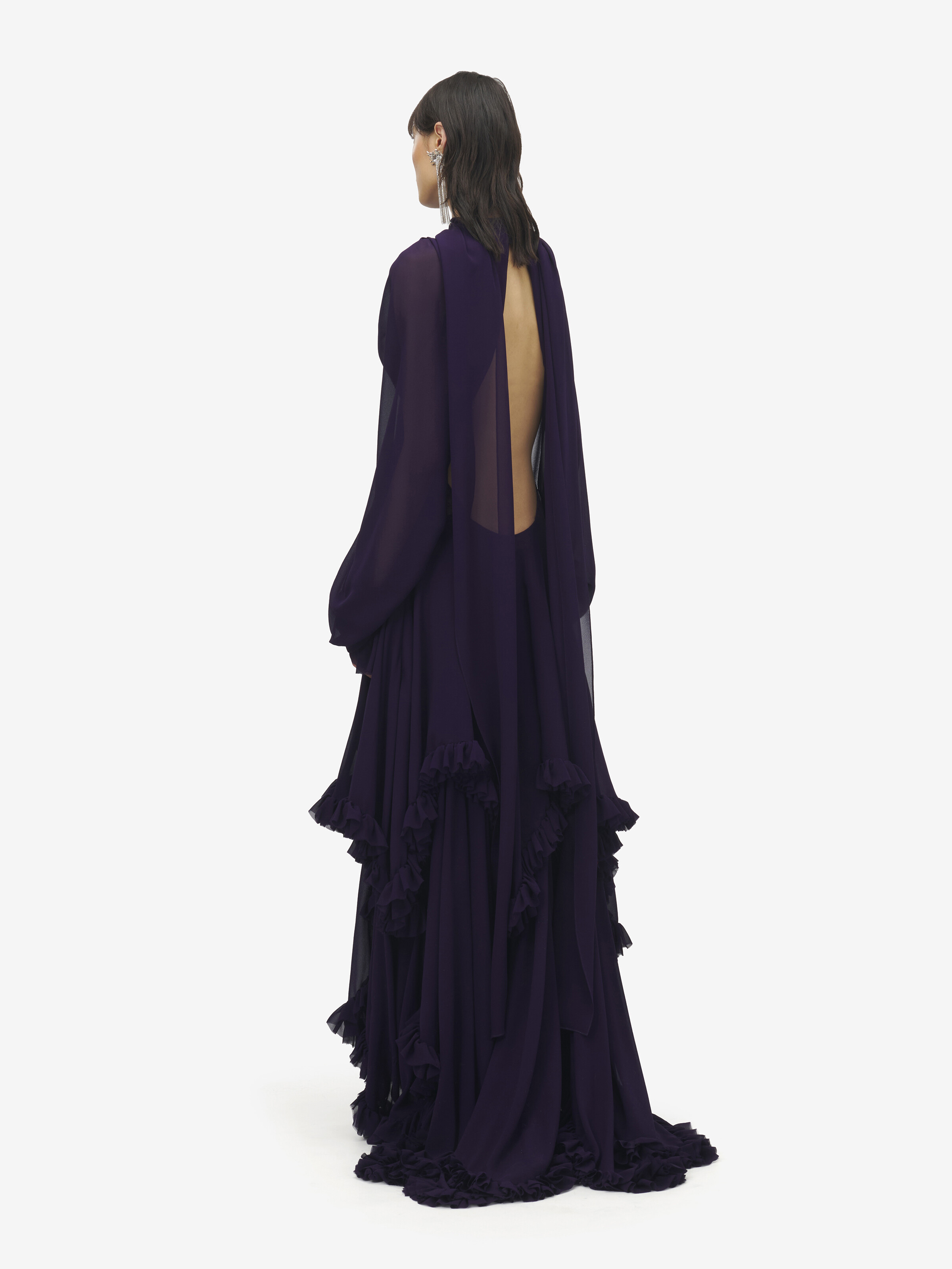 Women's Draped Evening Dress in Violet in 100% Silk | Alexander McQueen - image 4