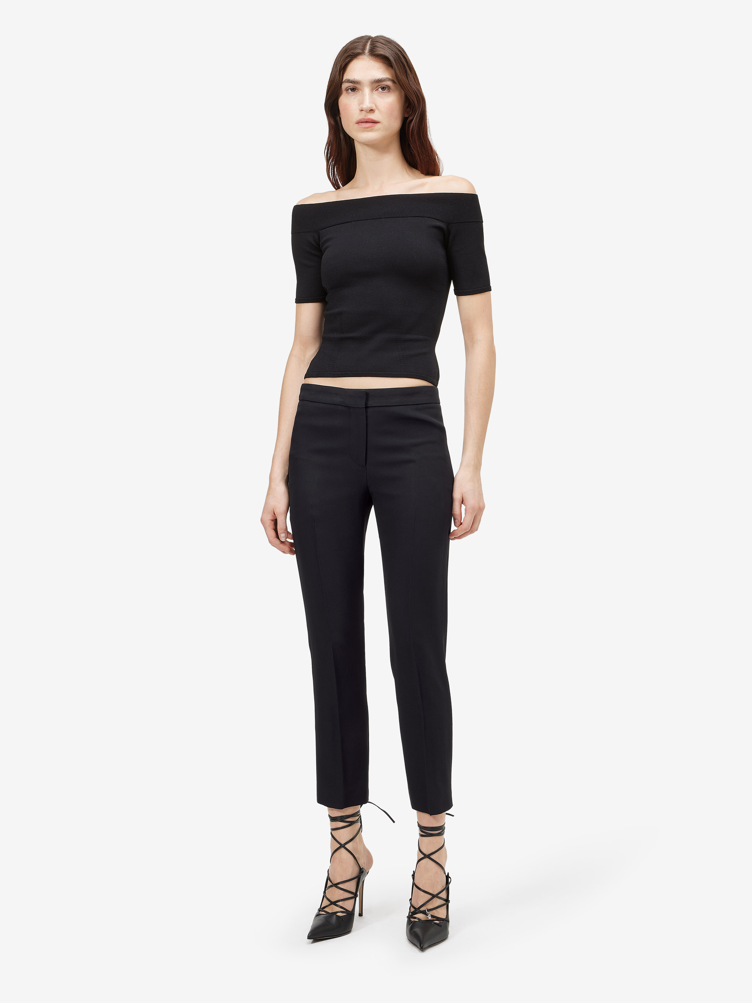 Pantalon cigarette, en crêpe feuille pour Femme en Noir in 52% Viscose, 48% Acetate | Alexander McQueen - image 2
