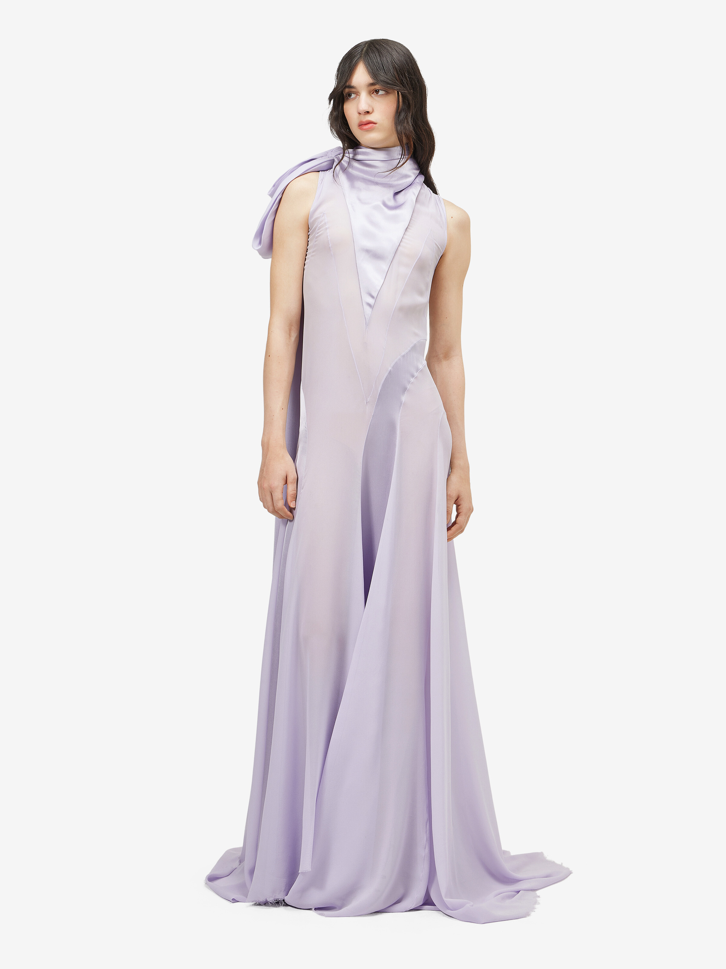 Women's Shoulder Bow Evening Dress in Lilac in 100% silk -  fabric 2: 100% viscose -  lining: 74% acetate, 26% silk | Alexander McQueen - image 2