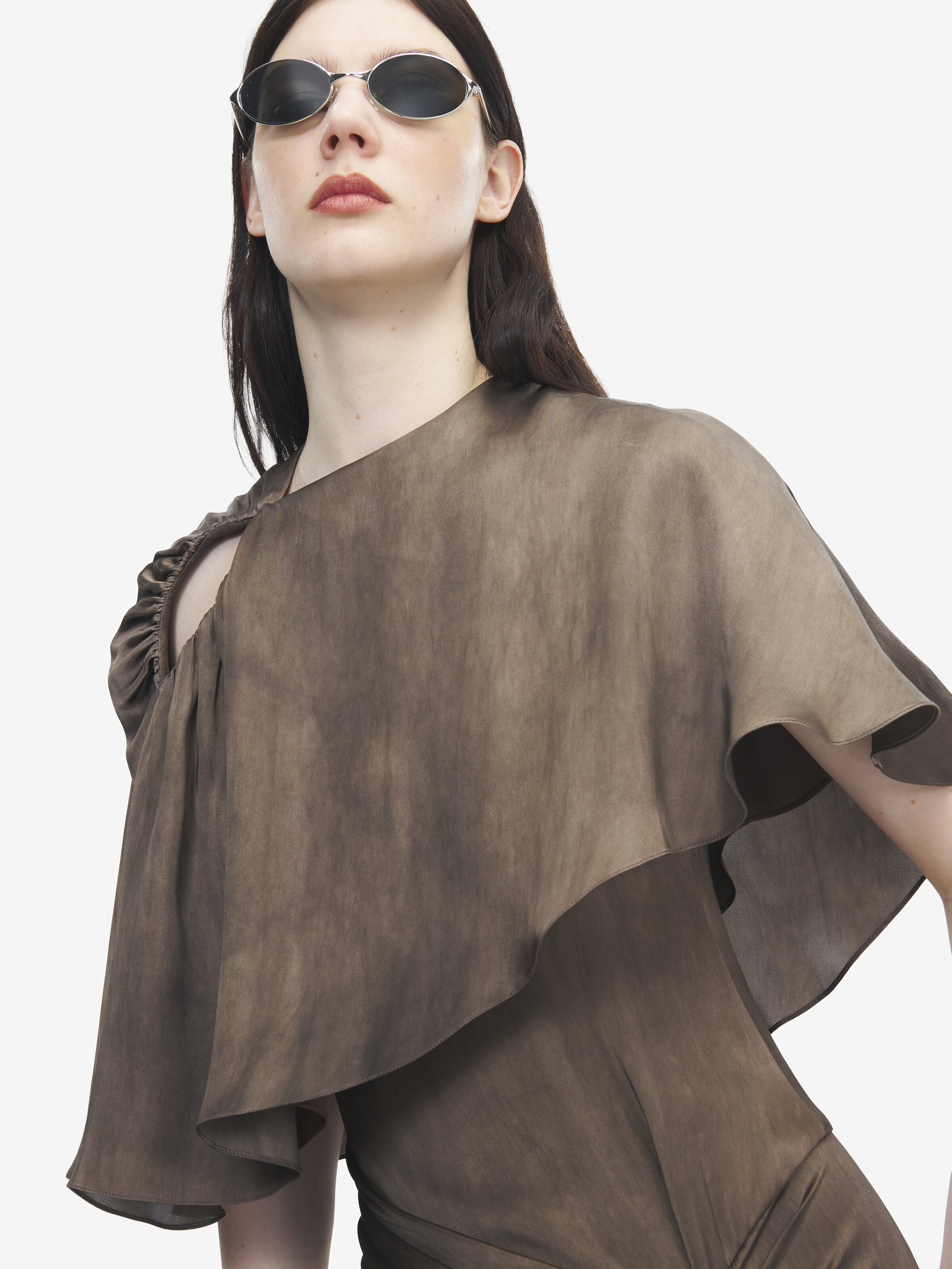 Women's Asymmetric Cape in Brown in 63% Acetate, 37% Viscose | Alexander McQueen - image 5