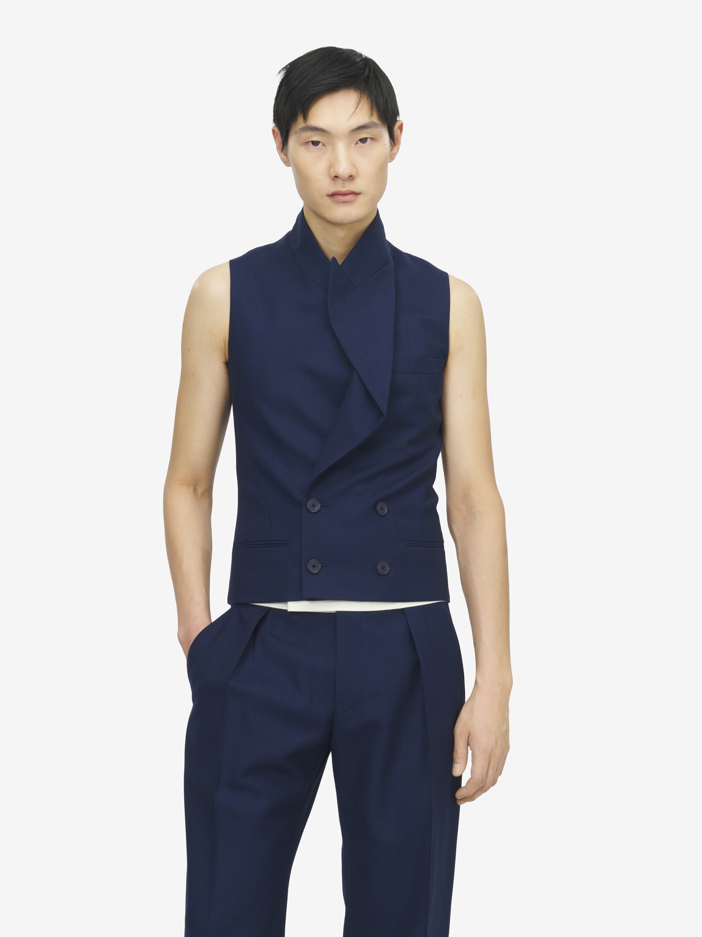 Men's 테일러드 웨이스트코트 in 인디고 in 100% 양모 | Alexander McQueen - image 6