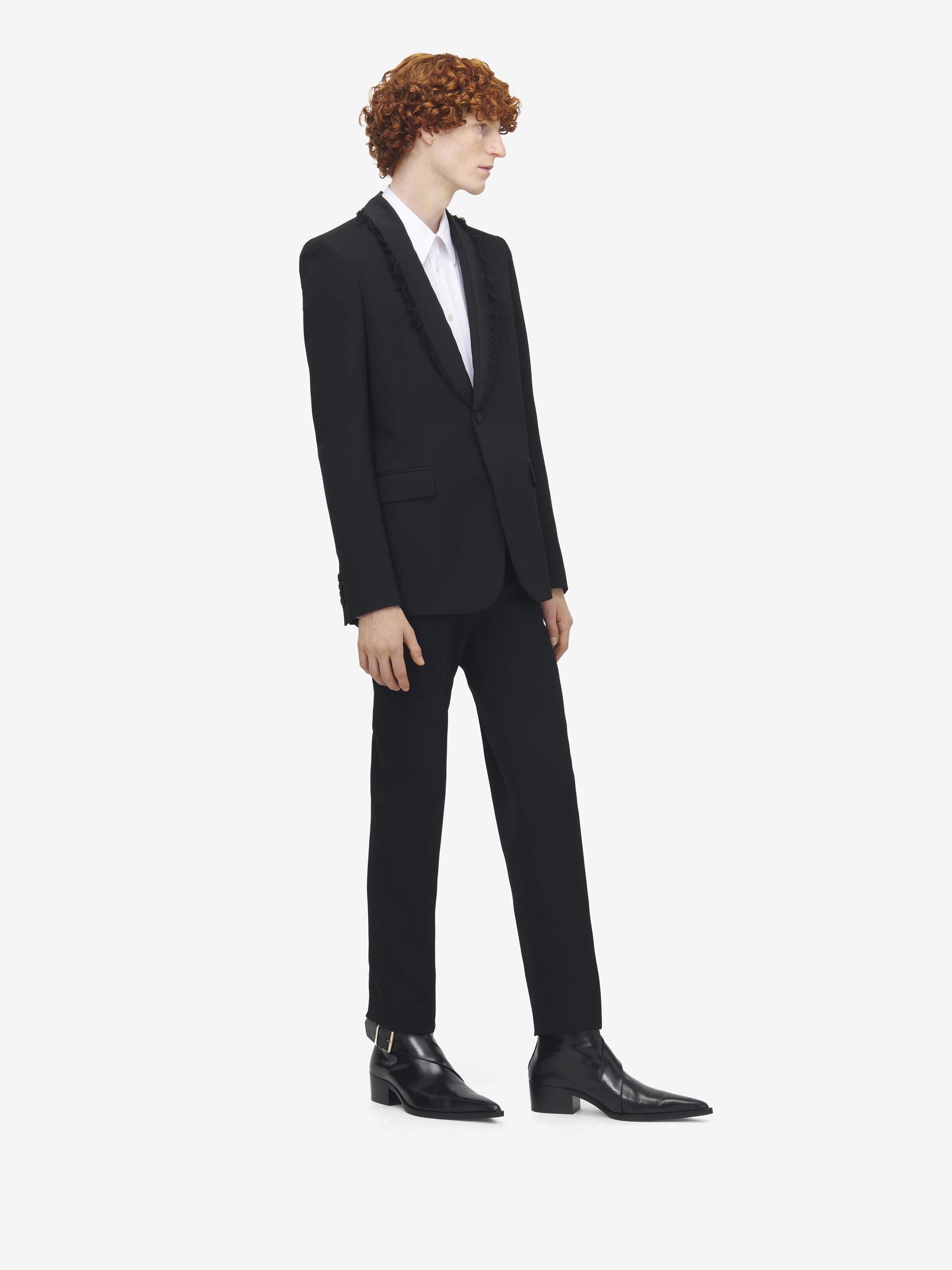 Men's Frayed Lapel Single-breasted Jacket in Black in 100% Wool | Alexander McQueen - image 3
