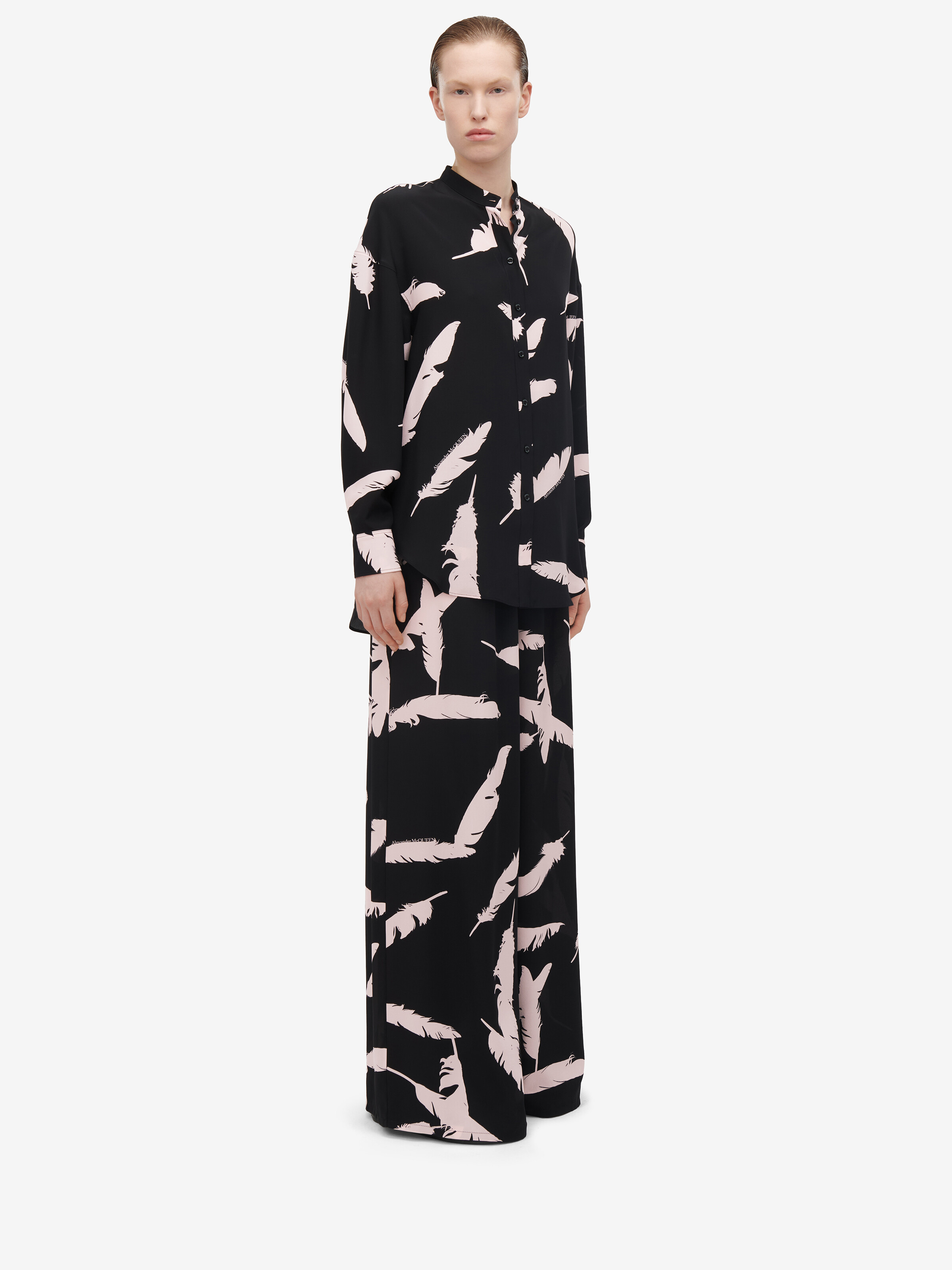 Women's Feather Pyjama Trousers in Black/Pink in 100% Silk | Alexander McQueen - image 3