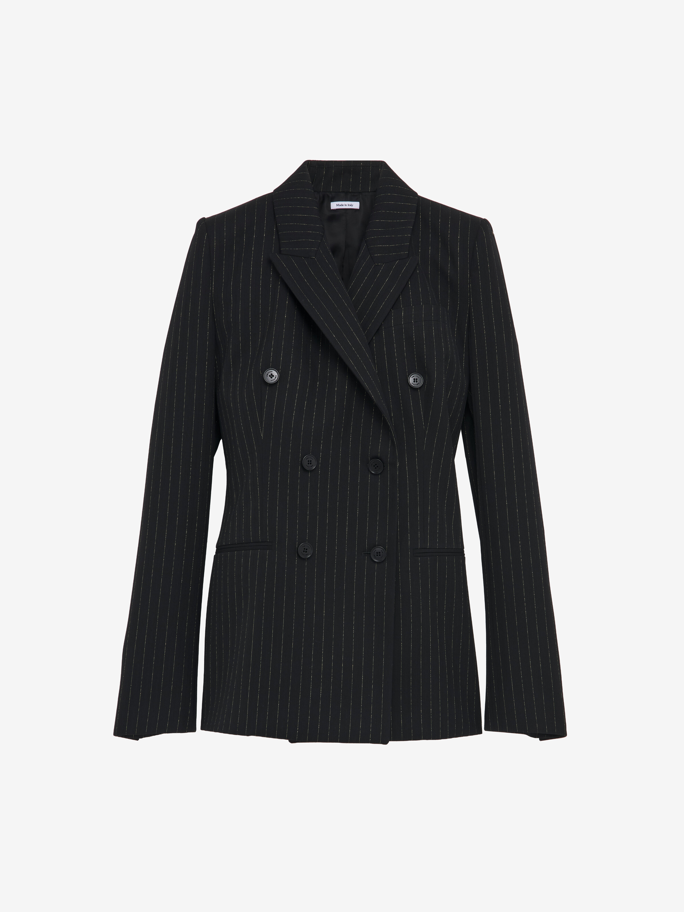 Women's Pinstriped Double-breasted Jacket in Black in 100% Wool | Alexander McQueen - image 1