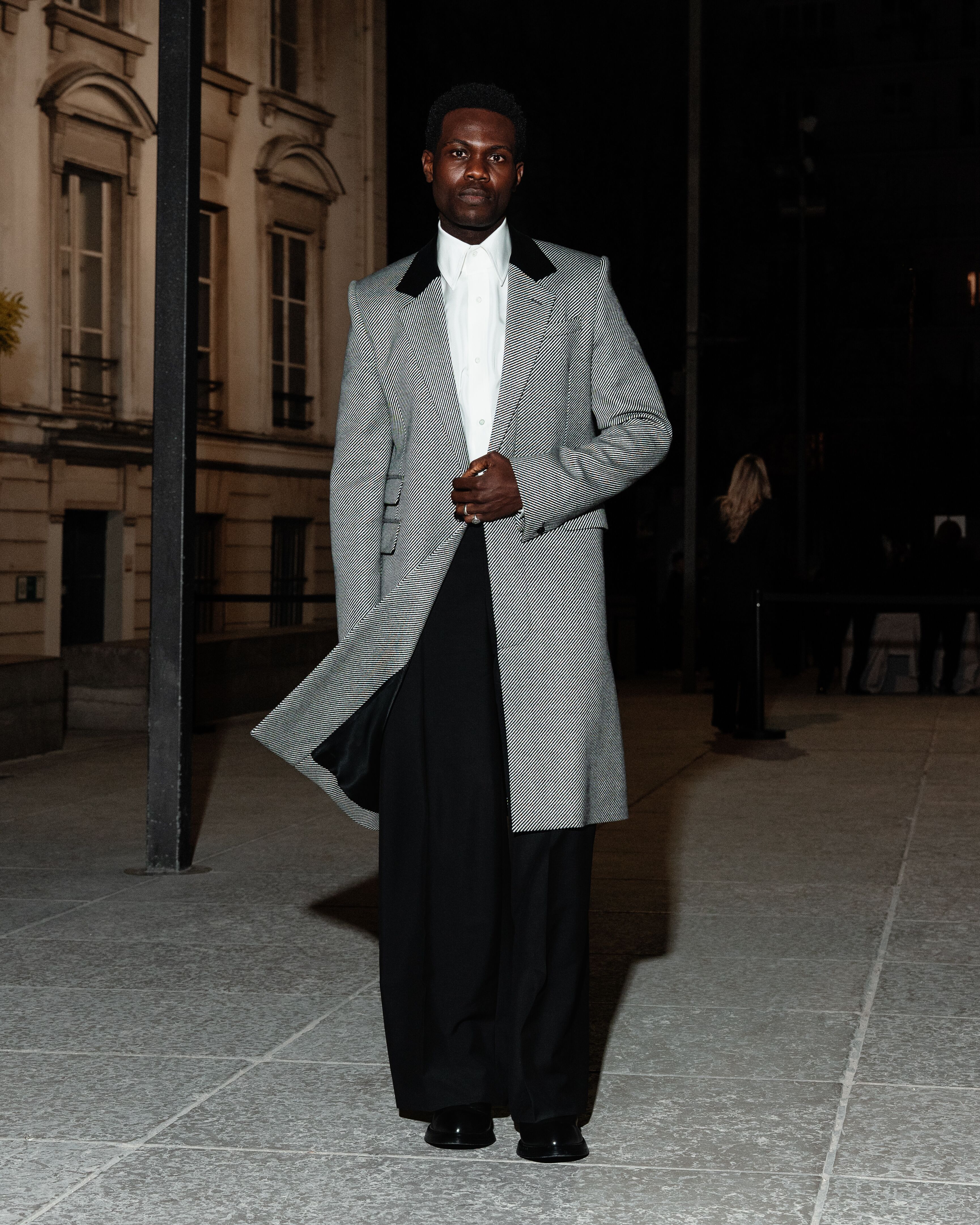 Victor Alli arriving at McQueen Autumn Winter 2025 Show