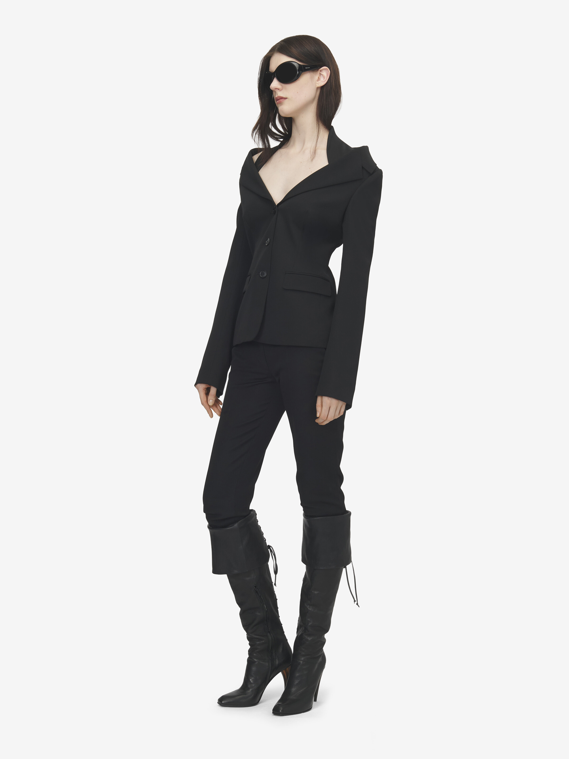 Women's 오프숄더 하네스 재킷 in 블랙 in 100% 양모 | Alexander McQueen - image 3