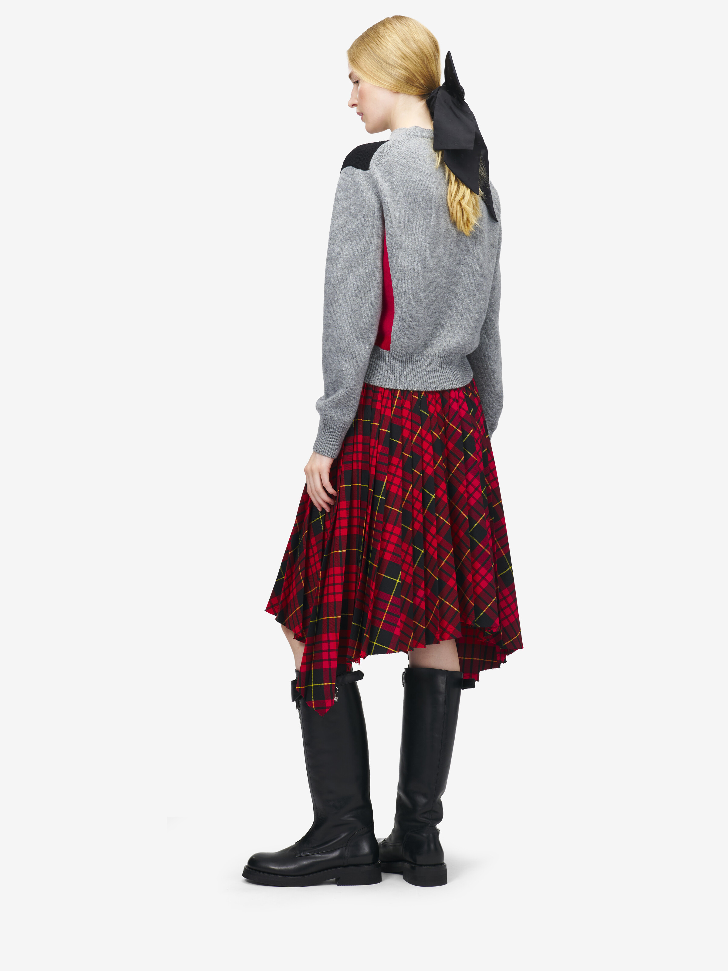Women's Argyle Crew Neck Jumper in Grey/Red/Yellow in 100% Wool | Alexander McQueen - image 4