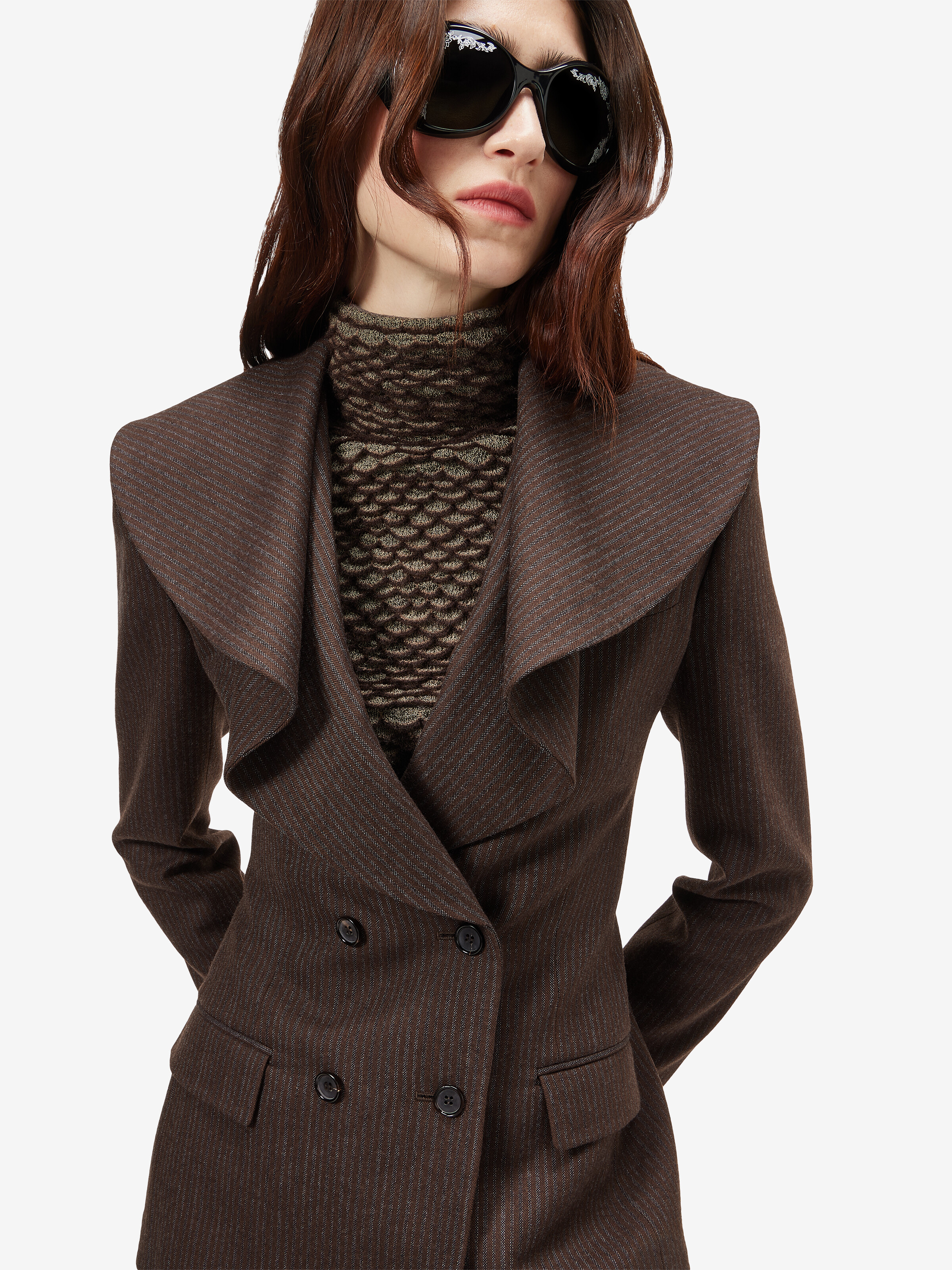 Women's Waterfall Collar Double-breasted Jacket in Dark Brown in 100% wool -  lining: 100% viscose | Alexander McQueen - image 5