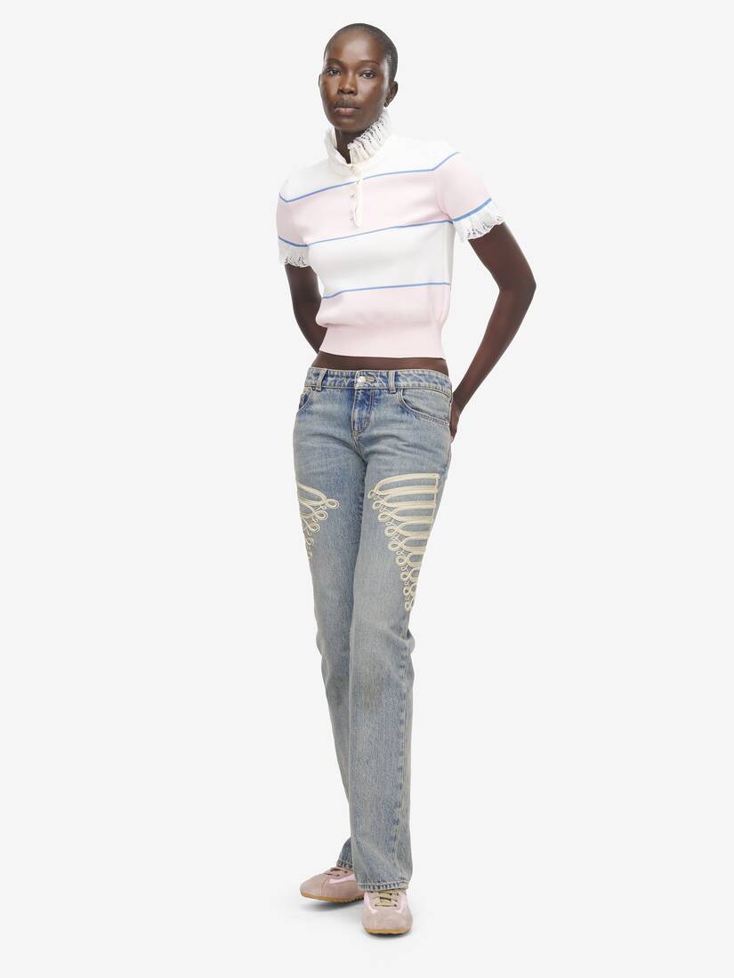 Ruffle Trim Striped Top | Alexander McQueen - image 2