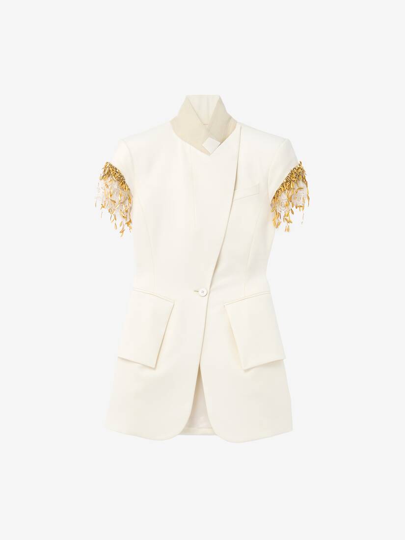 Veste à manches courtes à broderie cristaux et feuilles dorées | Alexander McQueen - image 1