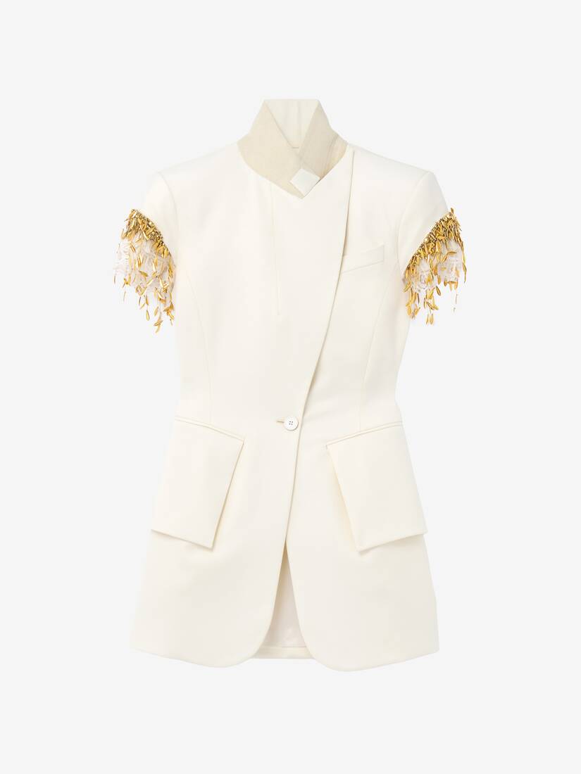 Gold Leaves and Crystal Embroidery Short-Sleeved Jacket | Alexander McQueen - image 1