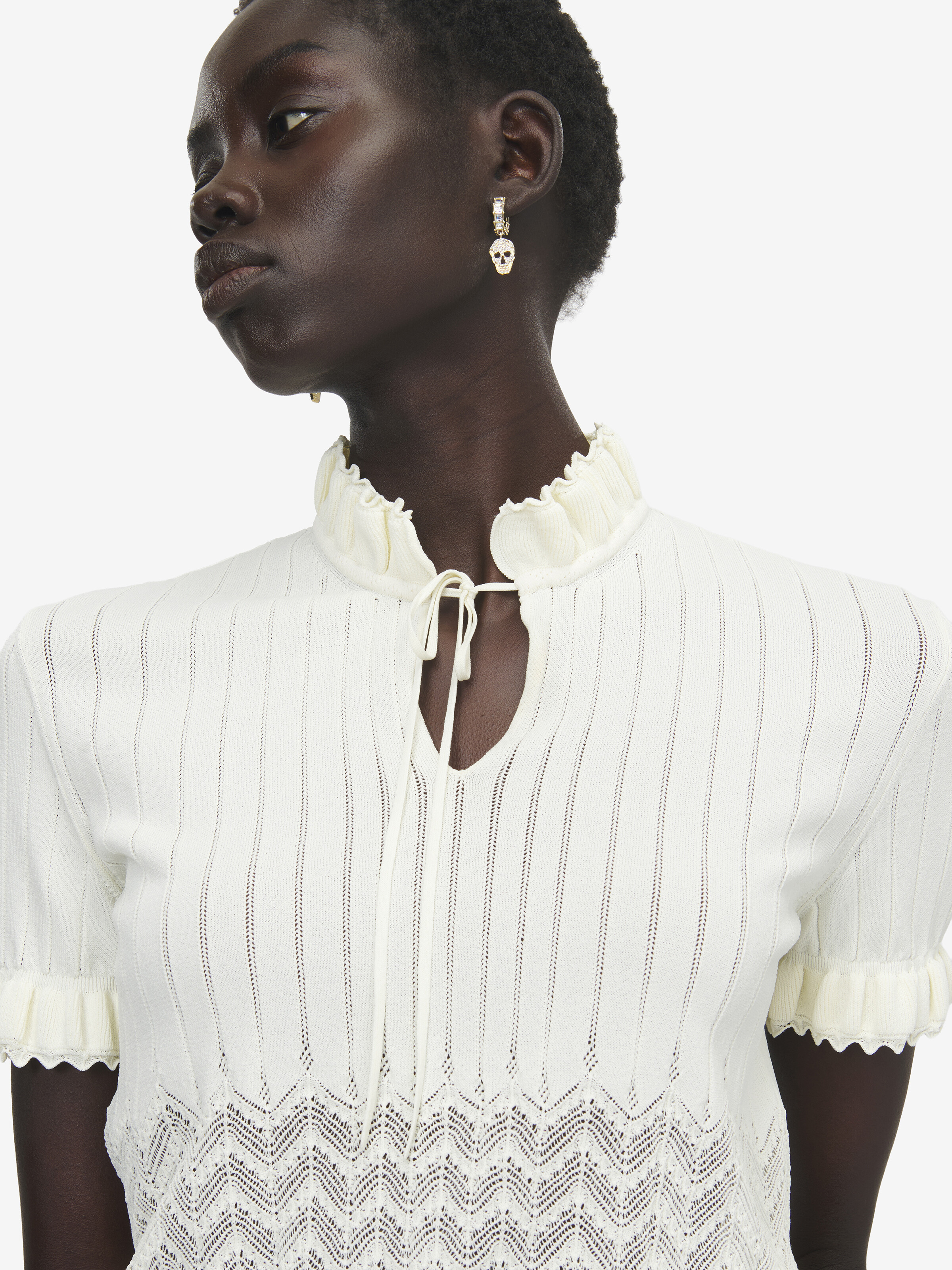 Women's Pointelle Knit Top in Ivory in 65% Viscose, 35% Polyamid | Alexander McQueen - image 5