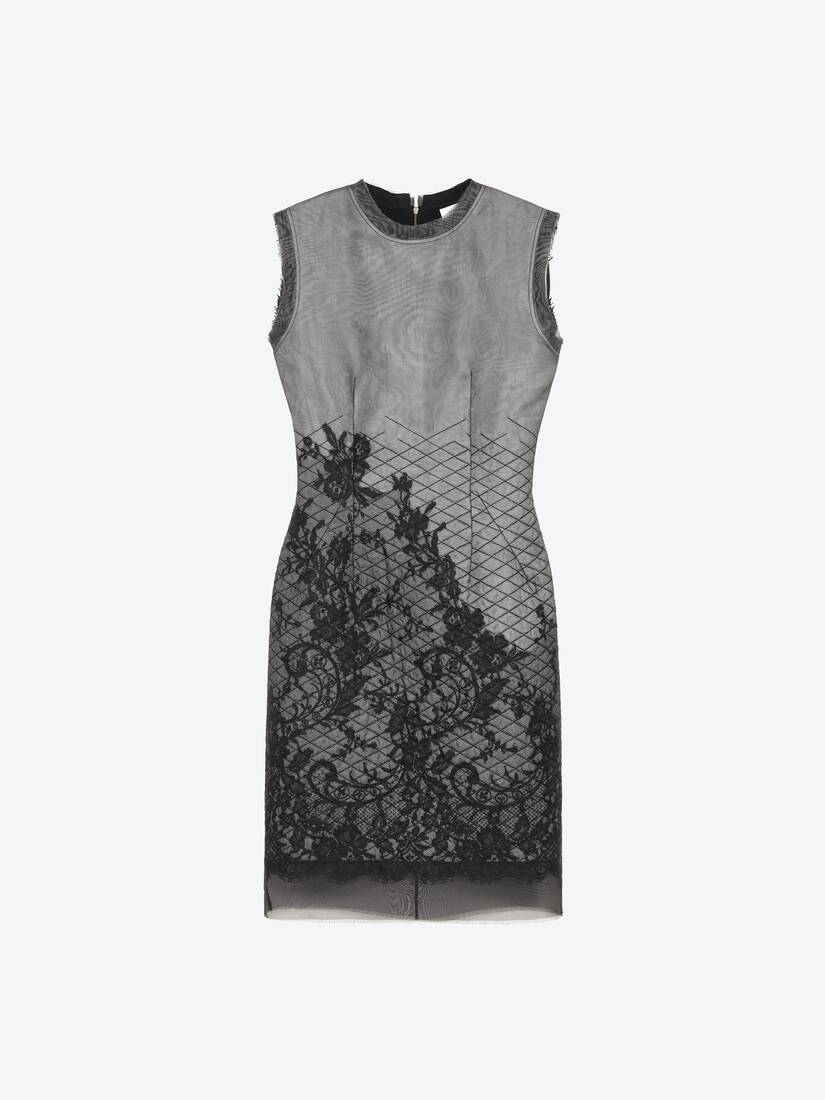 Women's Floral Lace Shift Dress in Black | McQueen US