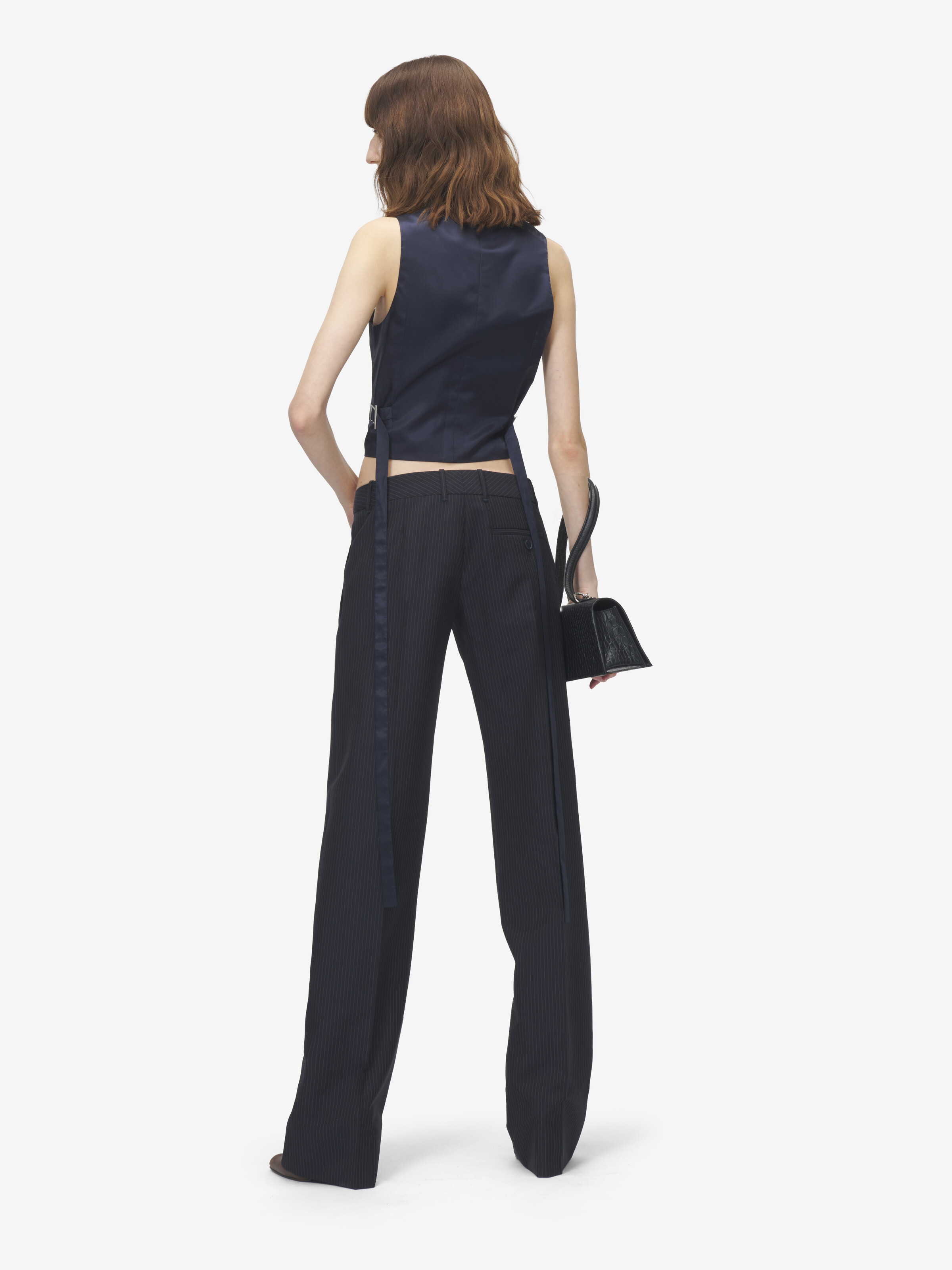 Women's Pinstriped Tailored Waistcoat in Navy in 75% Wool, 25% Mohair | Alexander McQueen - image 4