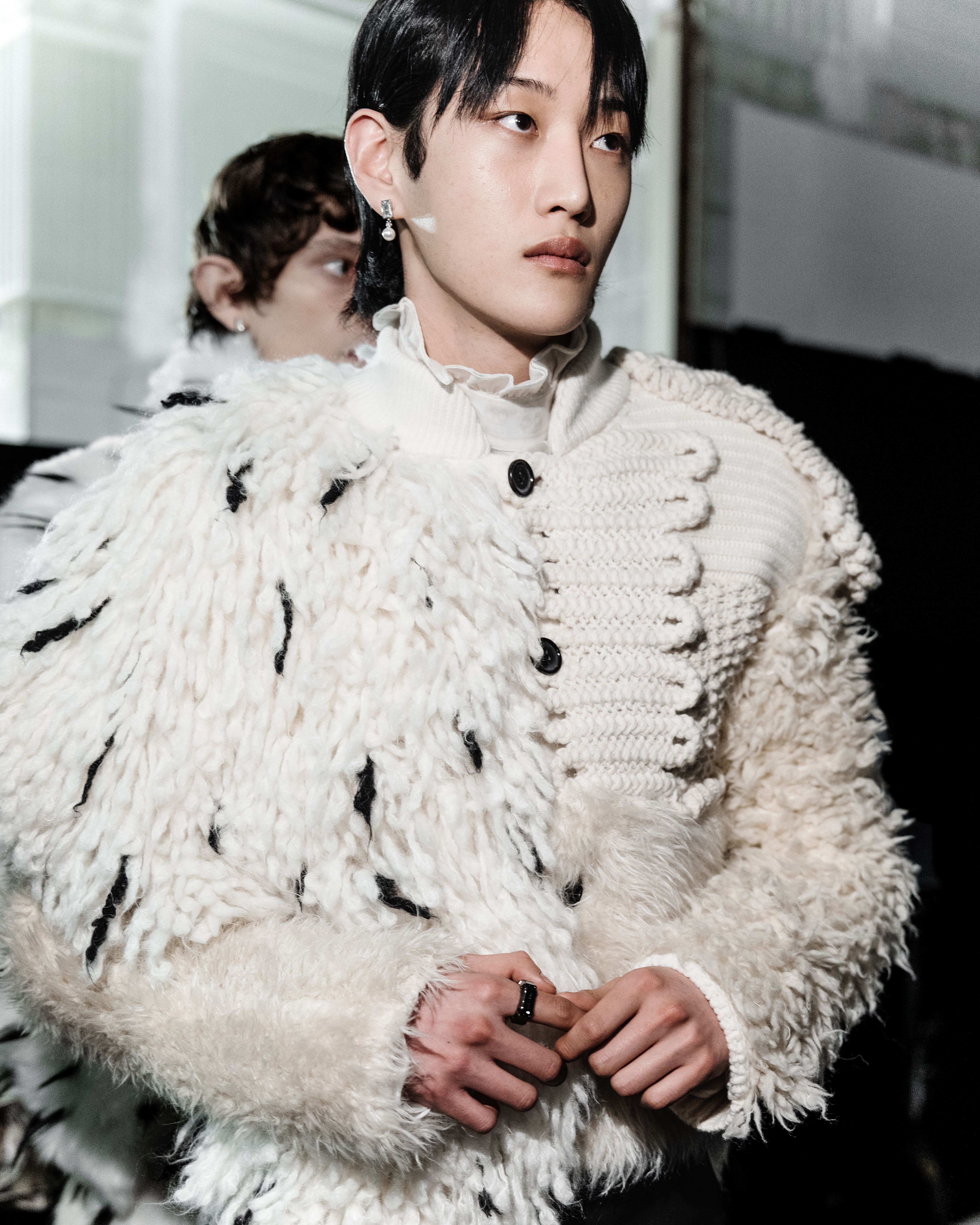 Model backstage at McQueen Autumn Winter 2025 Show