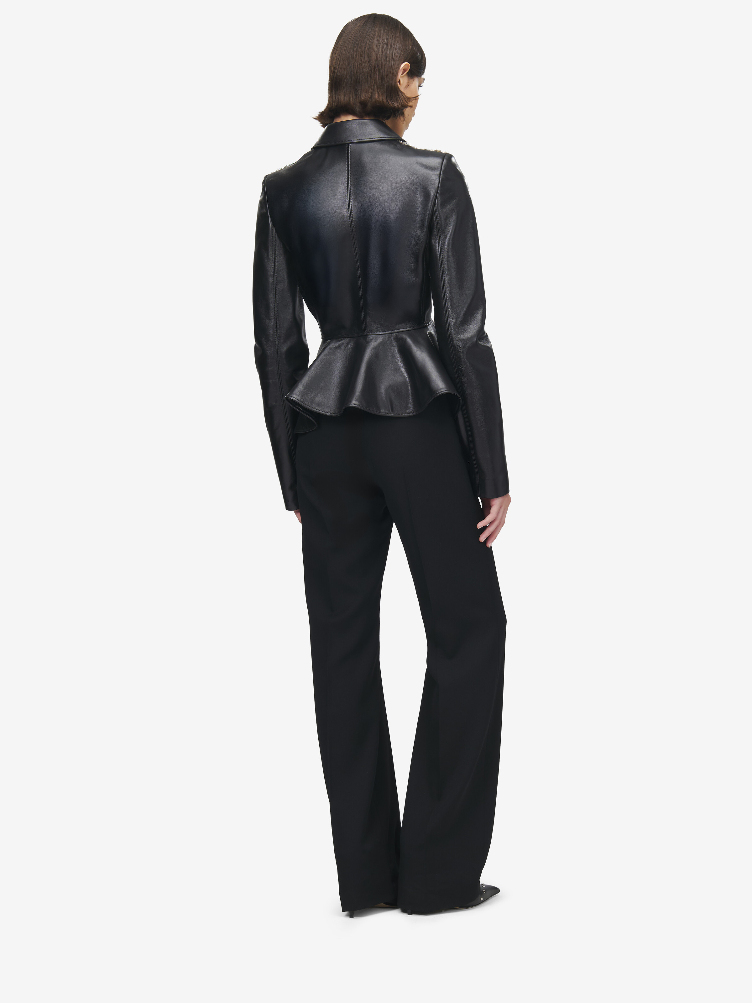 Women's Crystal Embroidery Leather Peplum Jacket in Black in Lamb Leather | Alexander McQueen - image 4