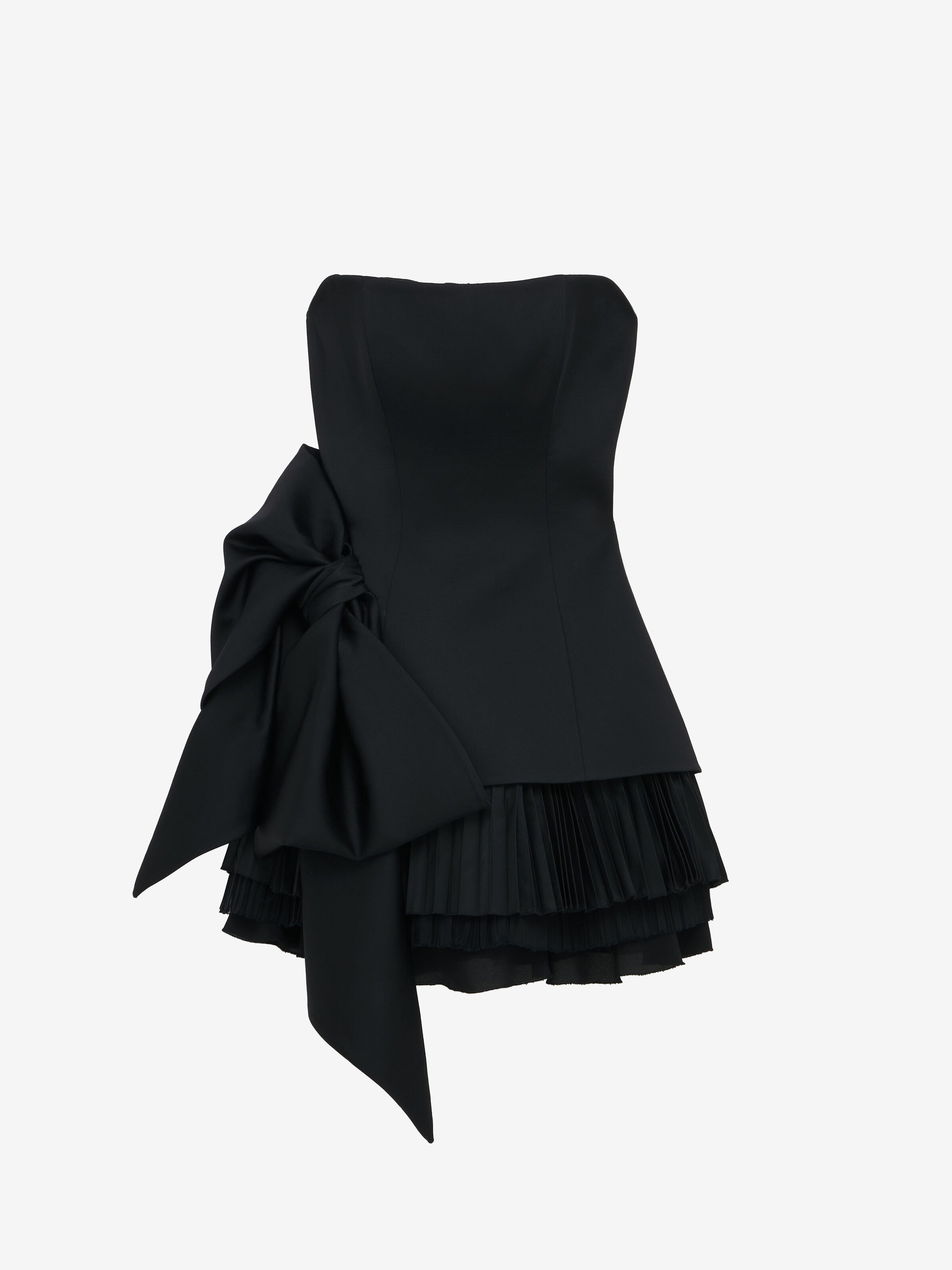 Women's Side Bow Mini Dress in Black in 73% Viscose, 24% Wool, 3% Elastane | Alexander McQueen - image 1