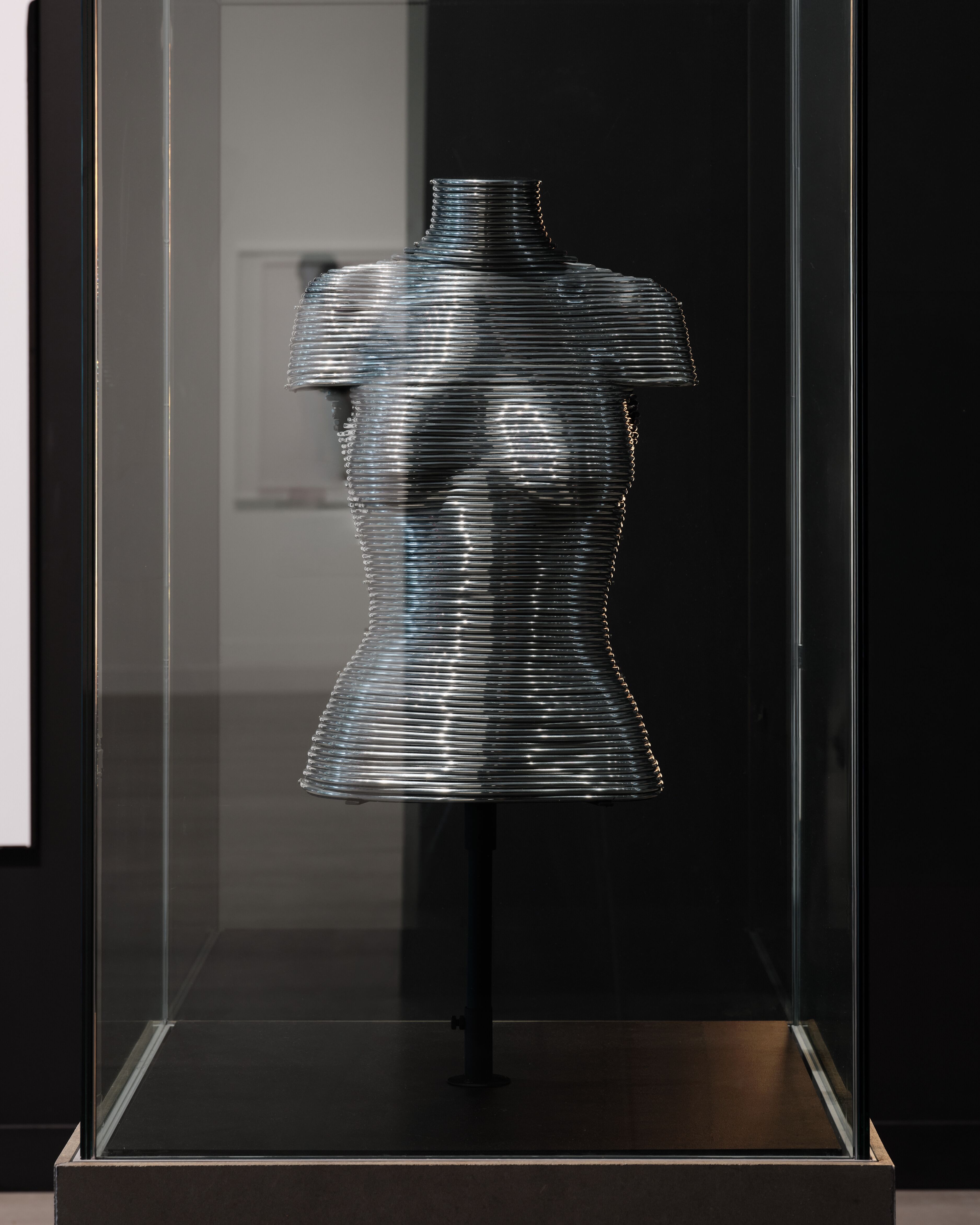 Tate Britain Exhibition - 90's art and Fashion - Coiled corset in aluminium metal, created by Shaun Leane for Alexander McQueen
