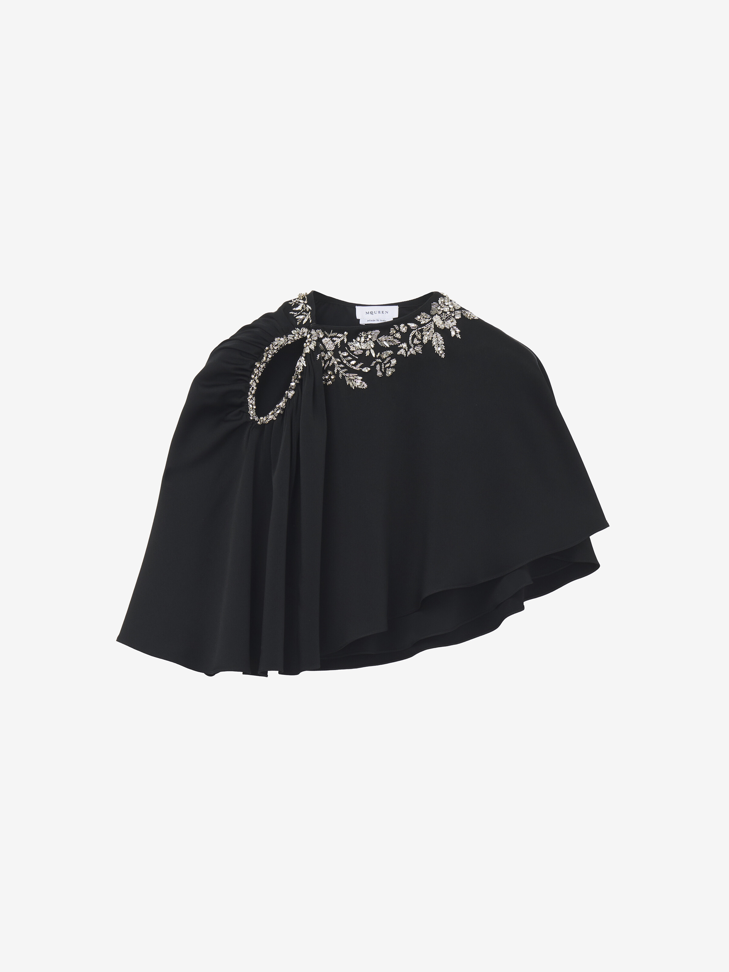 Women's Floral Embroidery Asymmetric Cape in Black in 61% Viscose, 39% Acetate | Alexander McQueen - image 1