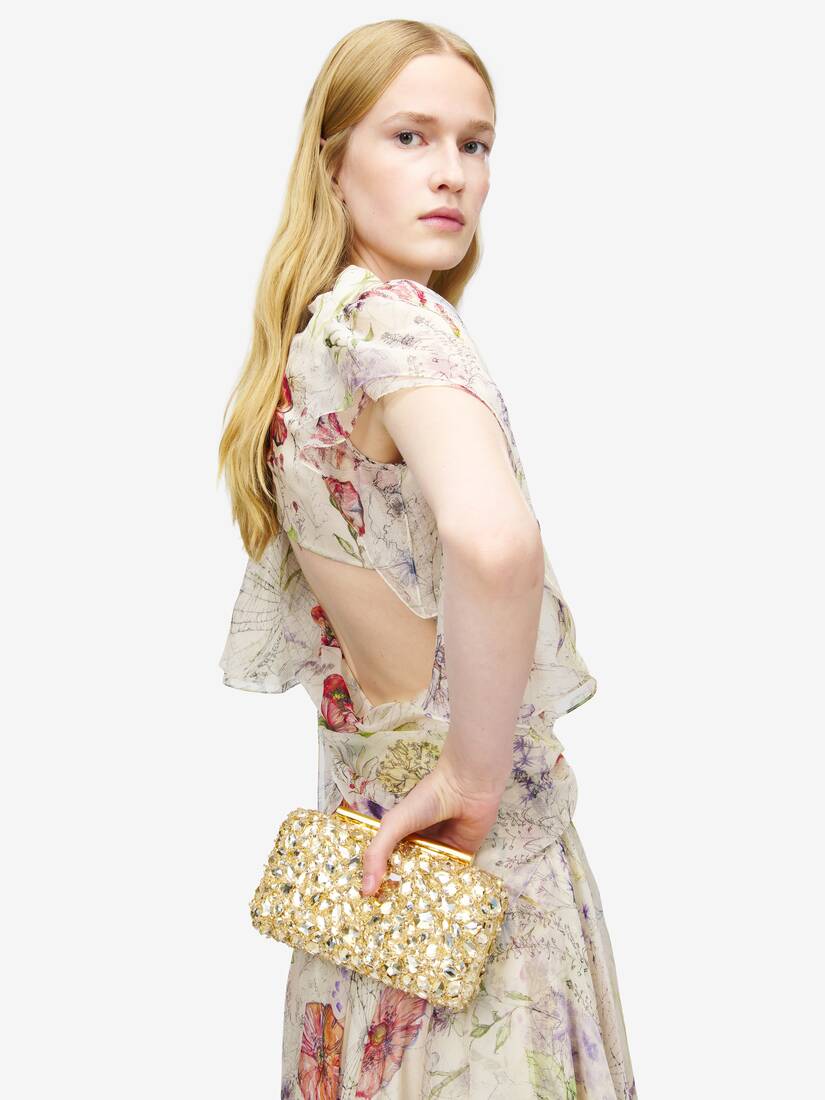Crystal Embroidery T-Bar Box Clutch