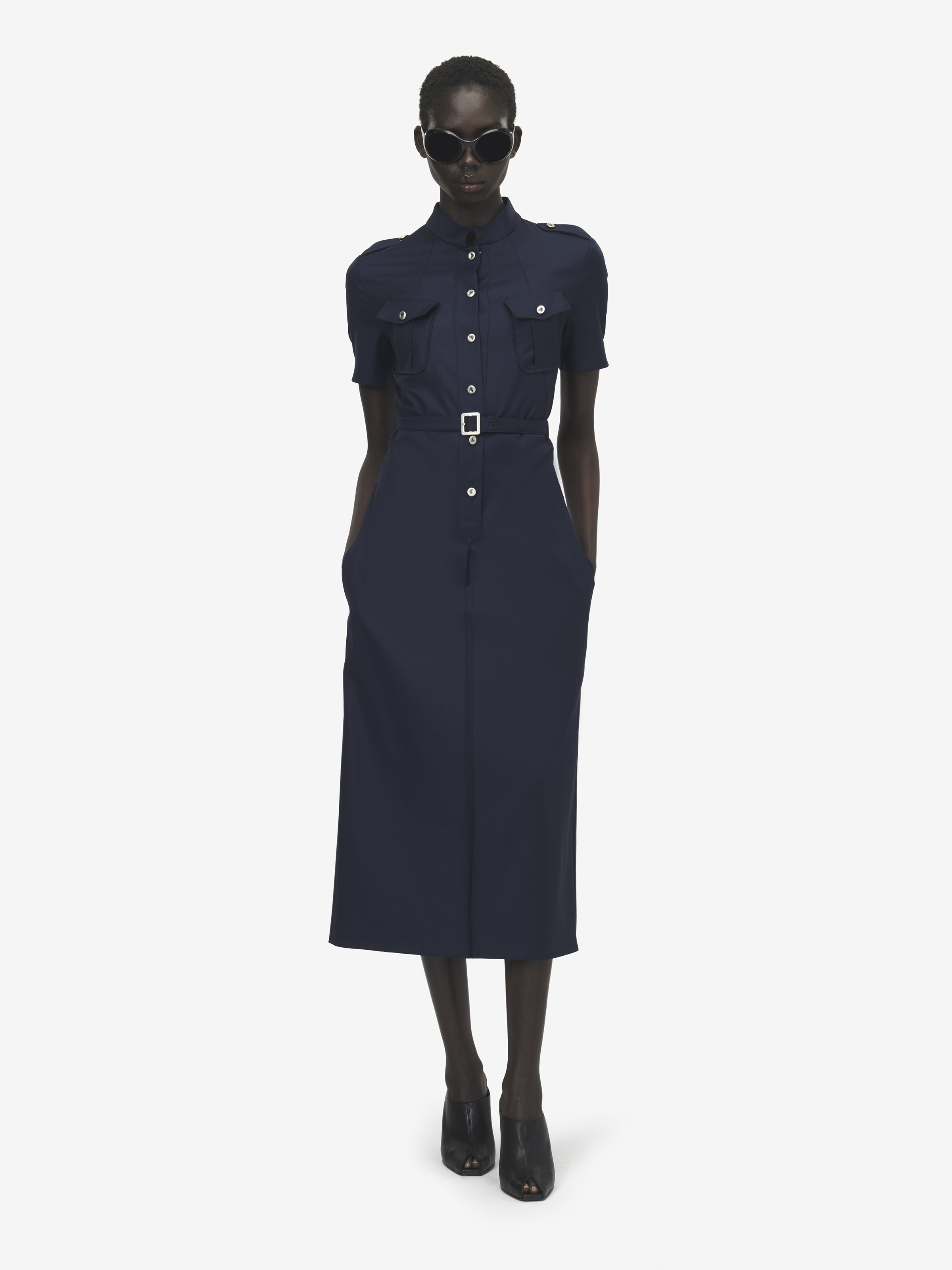 Uniform-Midikleid für Damen in Indigo in 100% Wolle | Alexander McQueen - image 2