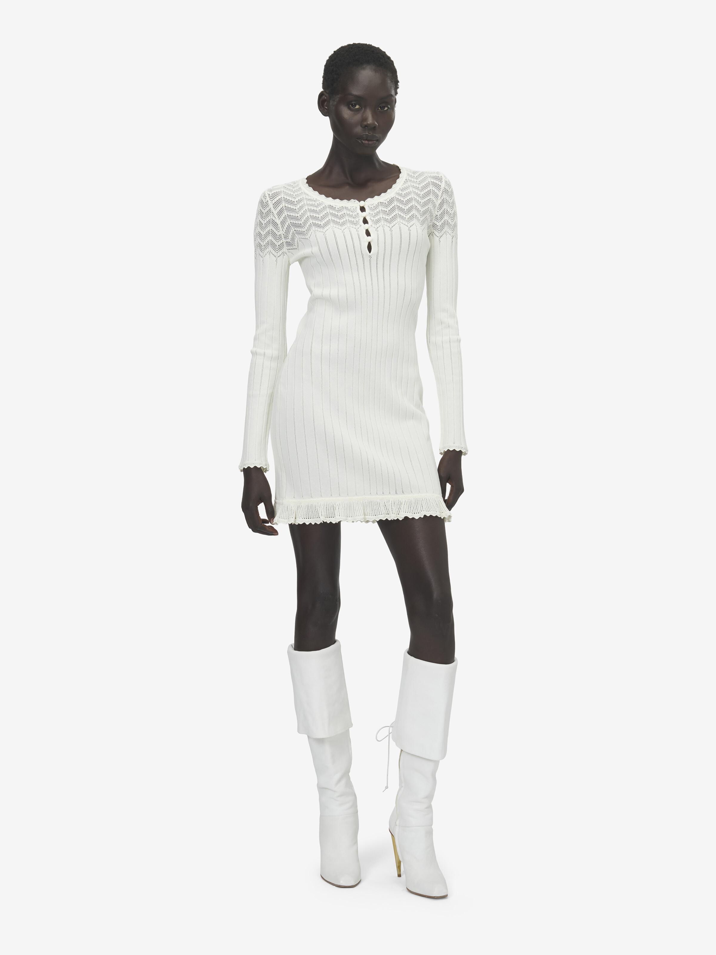 Women's Pointelle Knit Mini Dress in Ivory in 65% Viscose, 35% Polyamid | Alexander McQueen - image 2