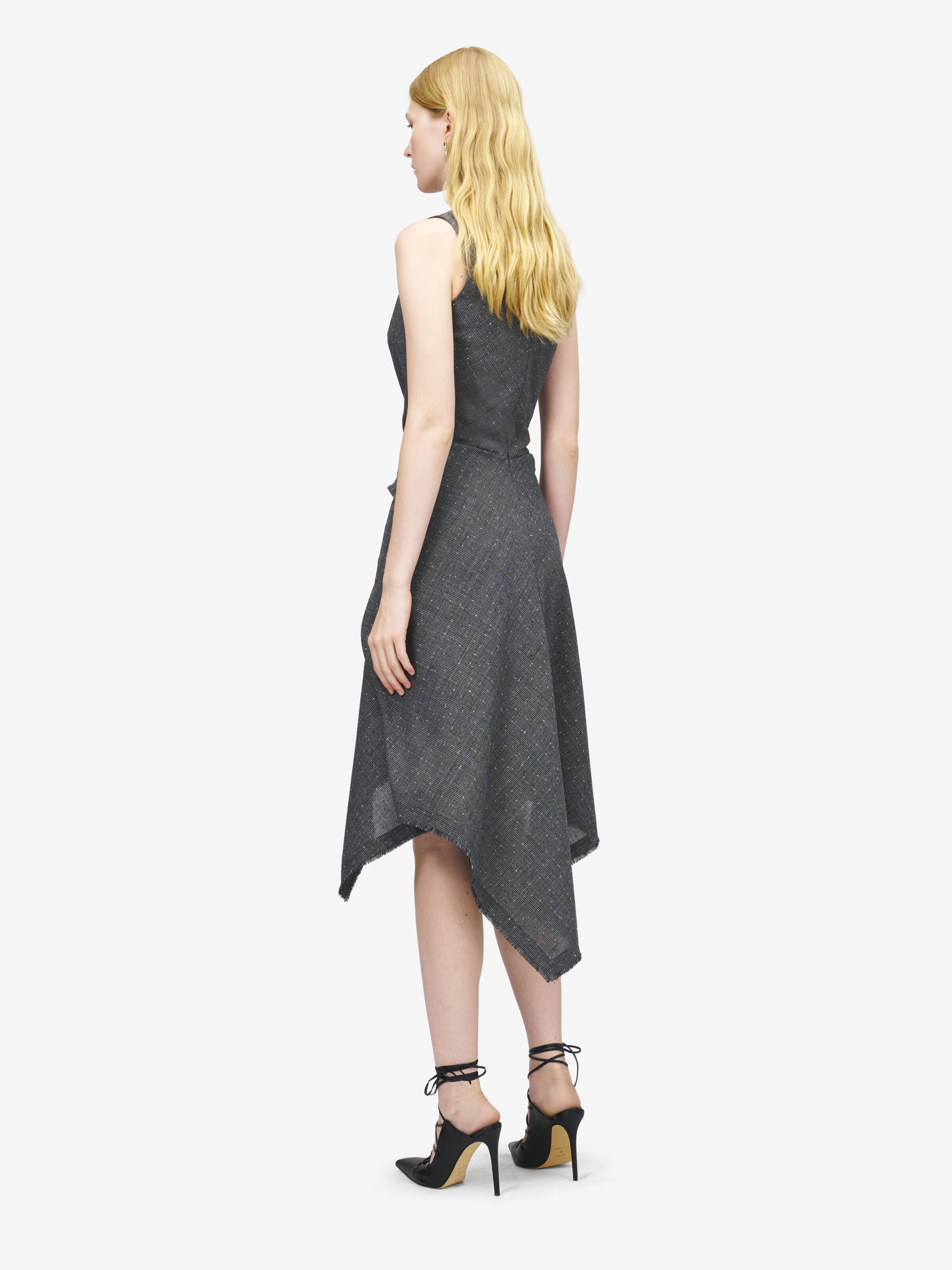 Women's Flecked Glen Check Asymmetric Dress in Black/Ivory in 100% Wool | Alexander McQueen - image 5