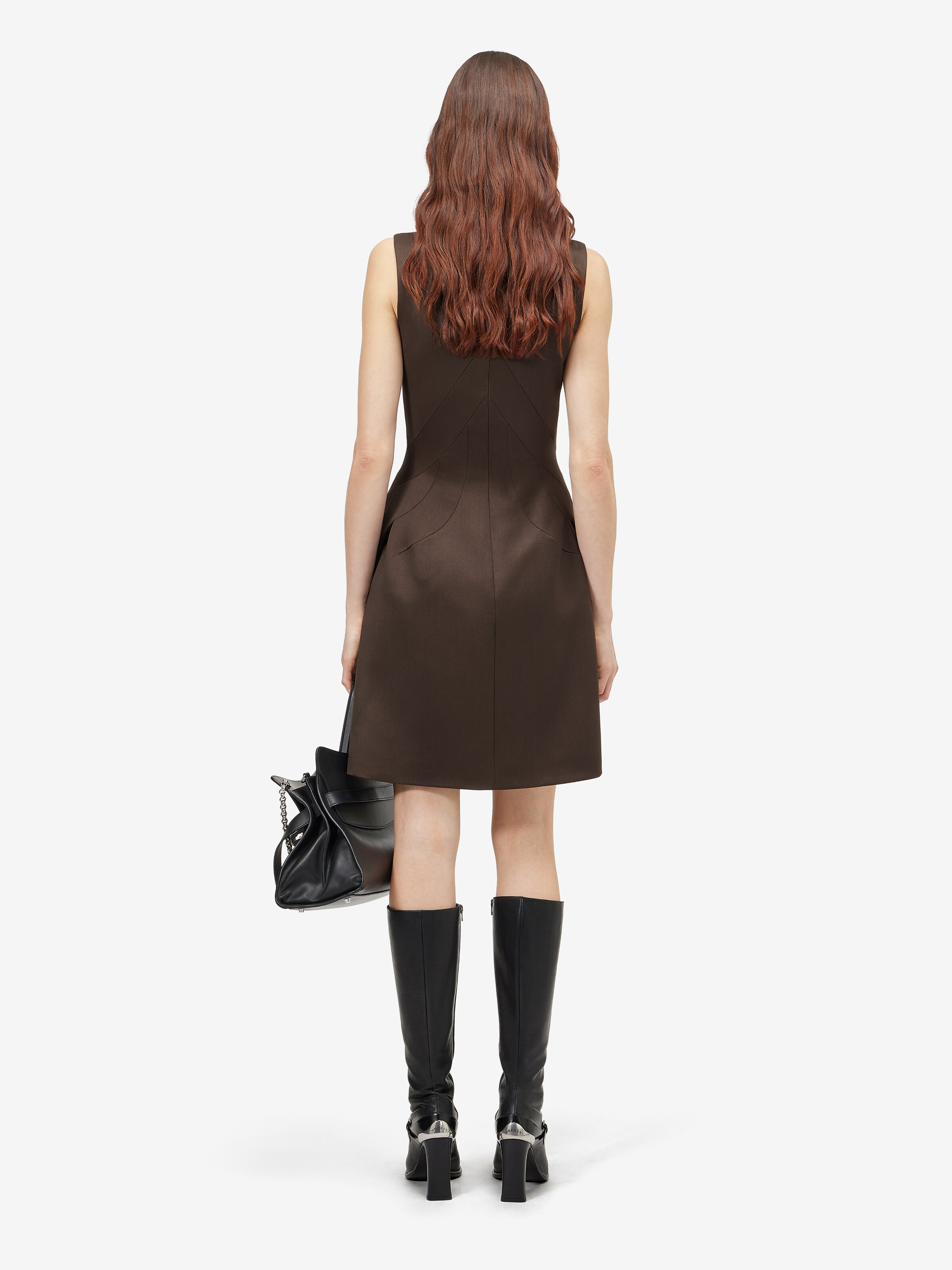 Women's Wool Barathea Mini Dress in Brown in 100% wool -  lining: 74% acetate, 26% silk -  filling: 100% polyester | Alexander McQueen - image 4