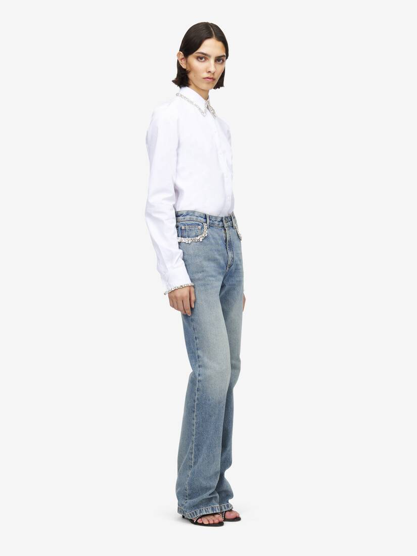 Crystal Embroidery Straight Leg Jeans | Alexander McQueen - image 3