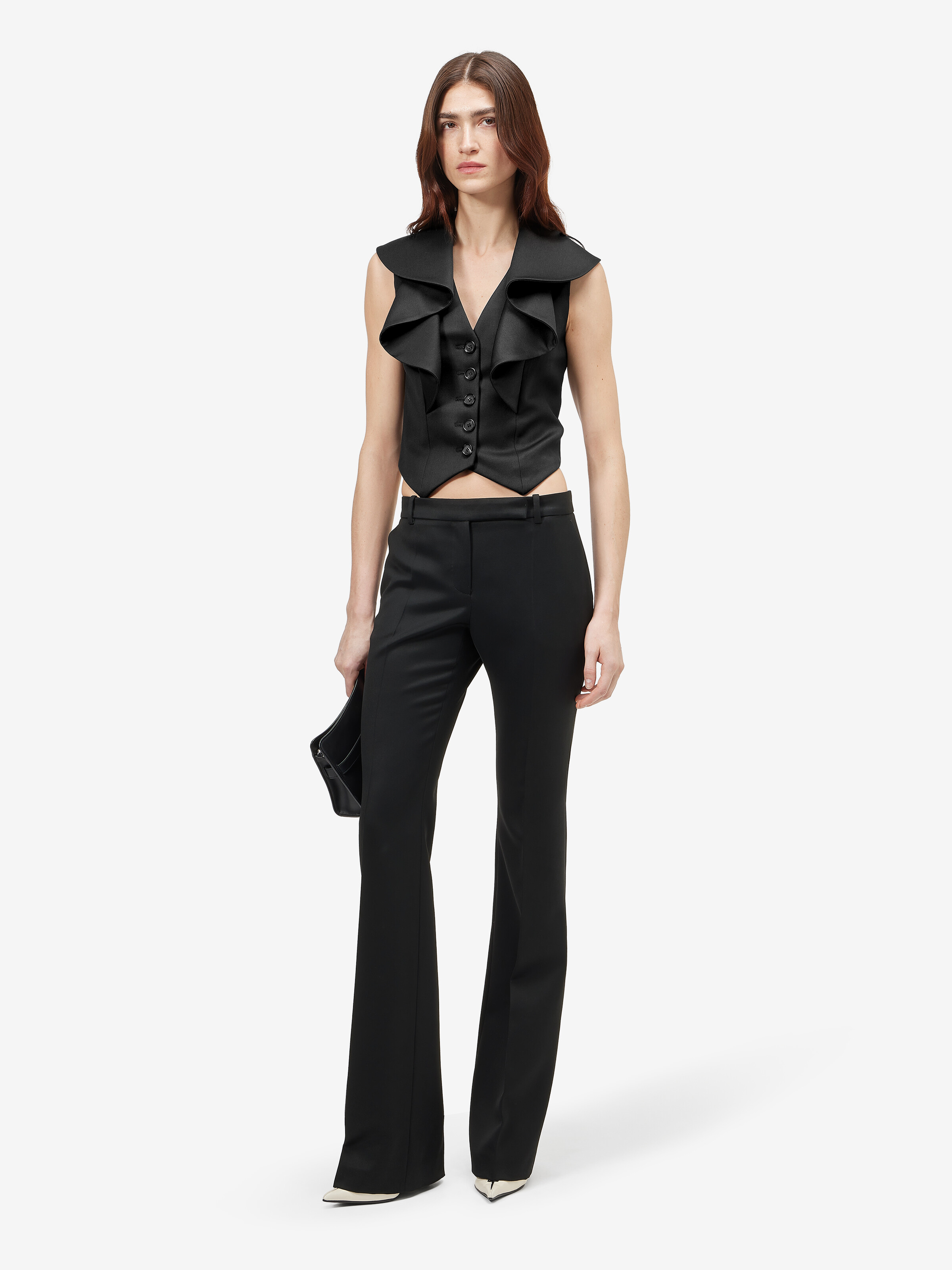 Women's Waterfall Collar Tailored Waistcoat in Black in 100% wool -  lining: 100% viscose | Alexander McQueen - image 2