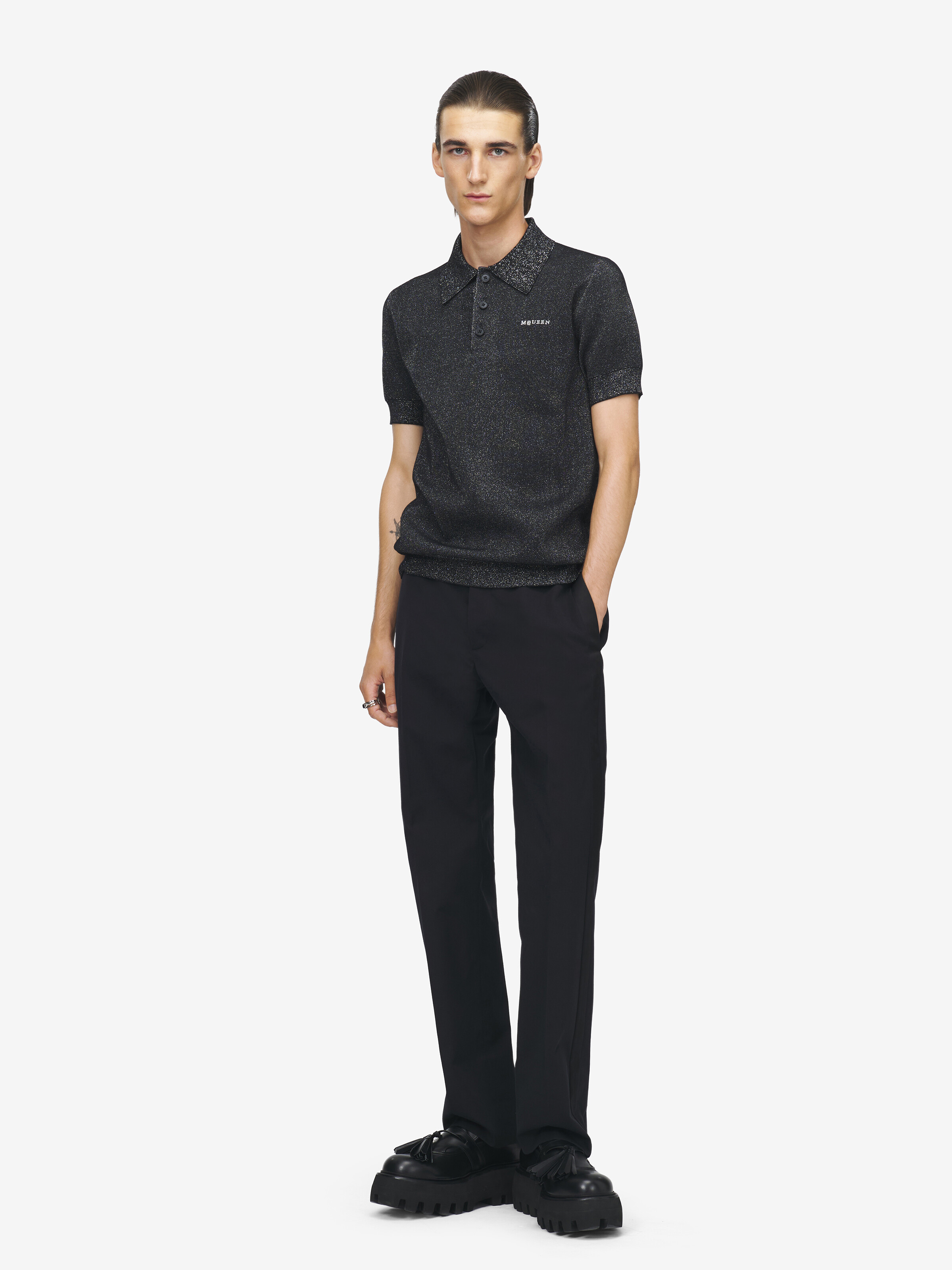 Polo à Logo McQueen pour Homme en Noir in 91% Laine, 6% Polyester, 3% Polyester métallisé | Alexander McQueen - image 3