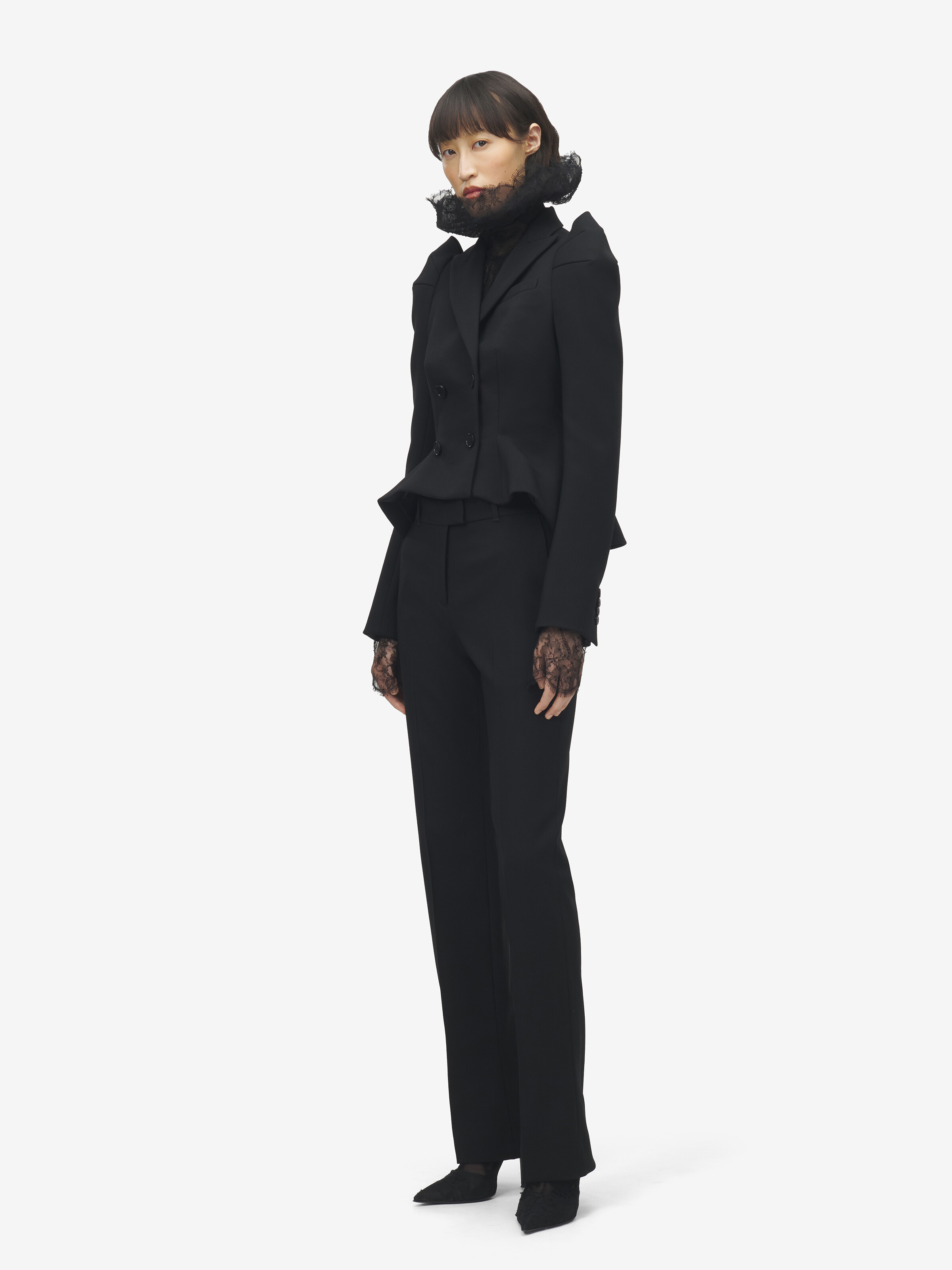 Women's Shoulder Double-breasted Jacket in Black in 98% Wool, 2% Elastane | Alexander McQueen - image 4