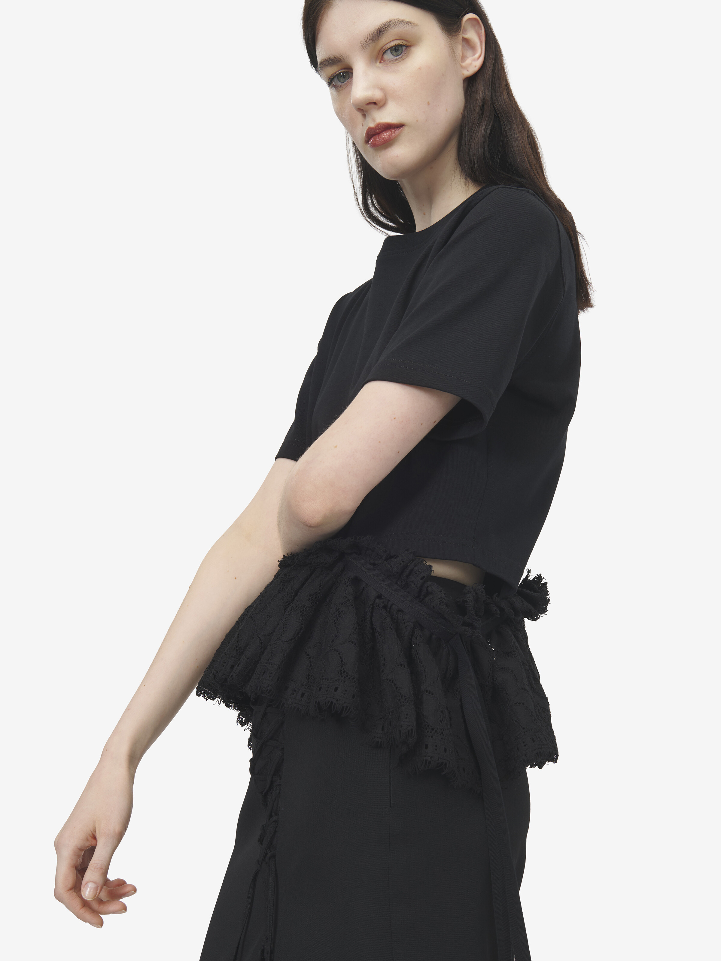 T-shirt à basque en dentelle pour Femme en Noir in 100% Coton | Alexander McQueen - image 4