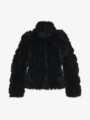 Women's Quilted Effect Shearling Jacket in Black | Alexander