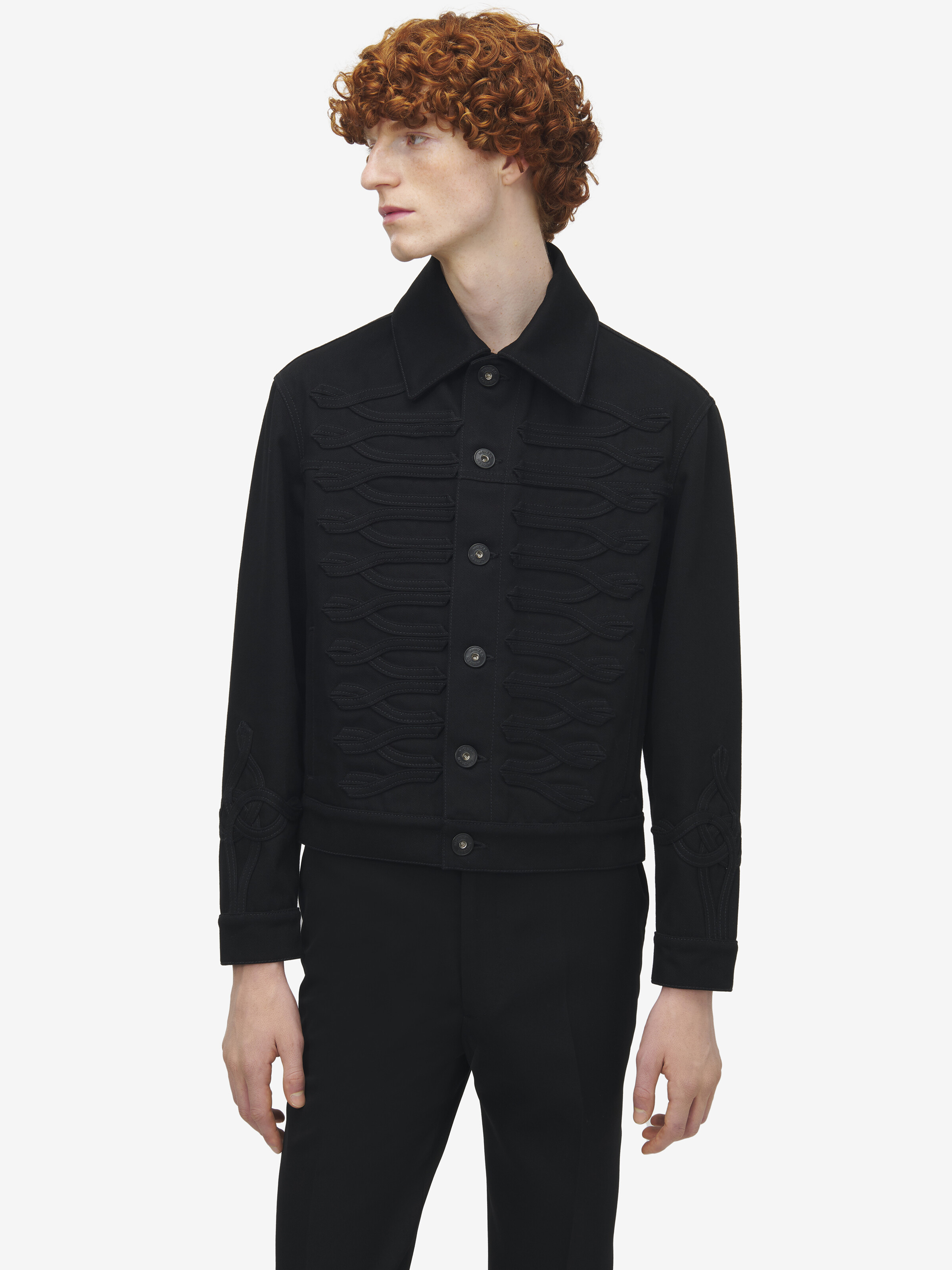 盘扣风格细节牛仔夹克 in 100% 棉 | Alexander McQueen - image 1