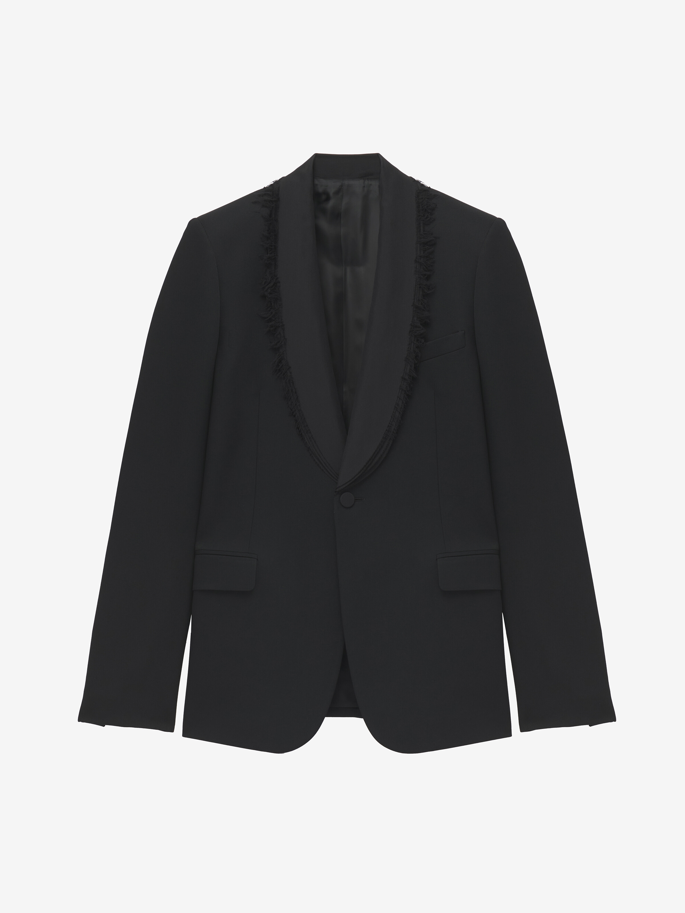Men's Frayed Lapel Single-breasted Jacket in Black in 100% Wool | Alexander McQueen - image 1