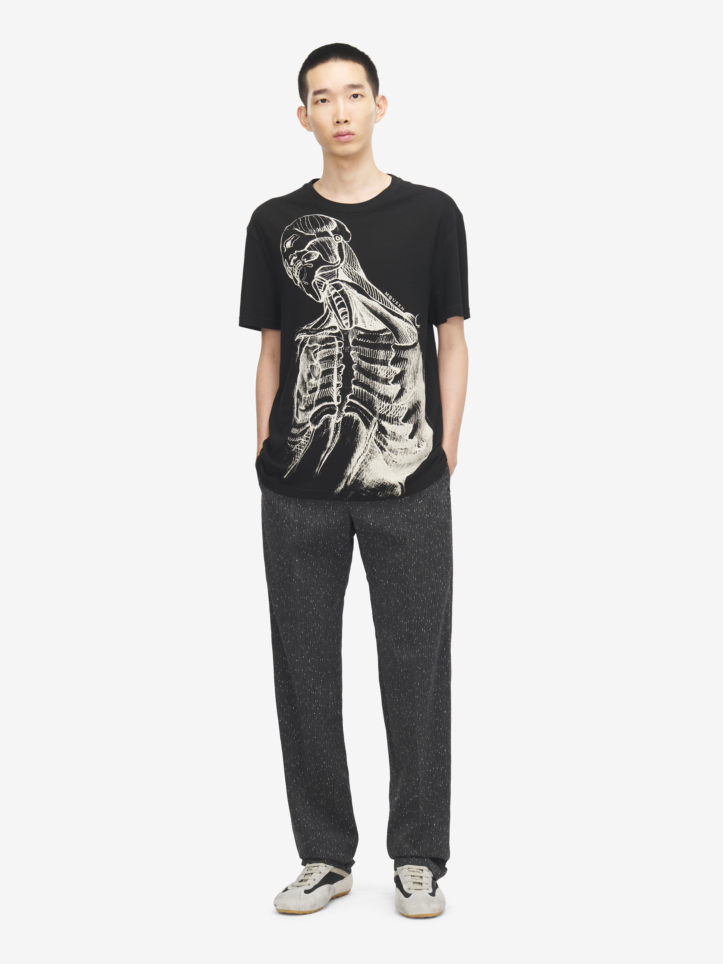 Men's Sketch Anatomy T-shirt in Black/Ivory in 70% Cotton, 30% Linen | Alexander McQueen - image 2