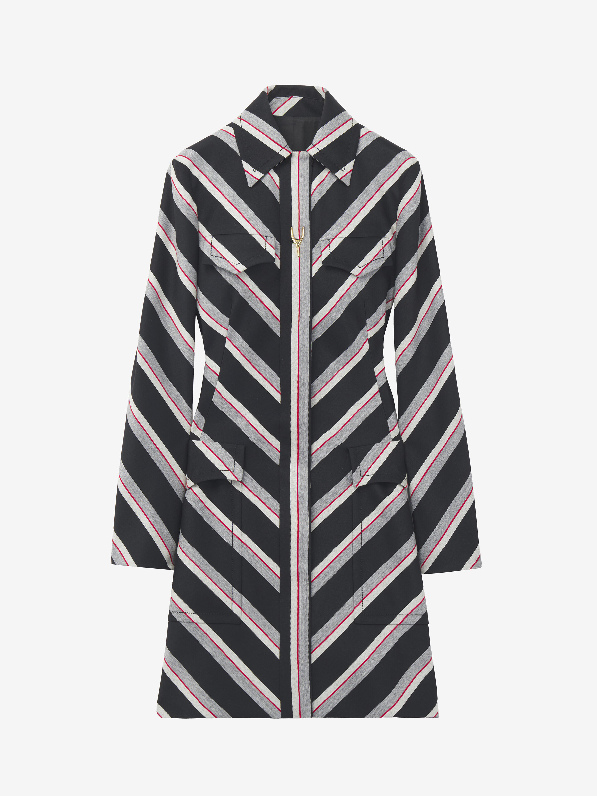 Mantel mit Chevron-Streifenmuster für Damen in Schwarz/Red in 100% Wolle | Alexander McQueen - image 1