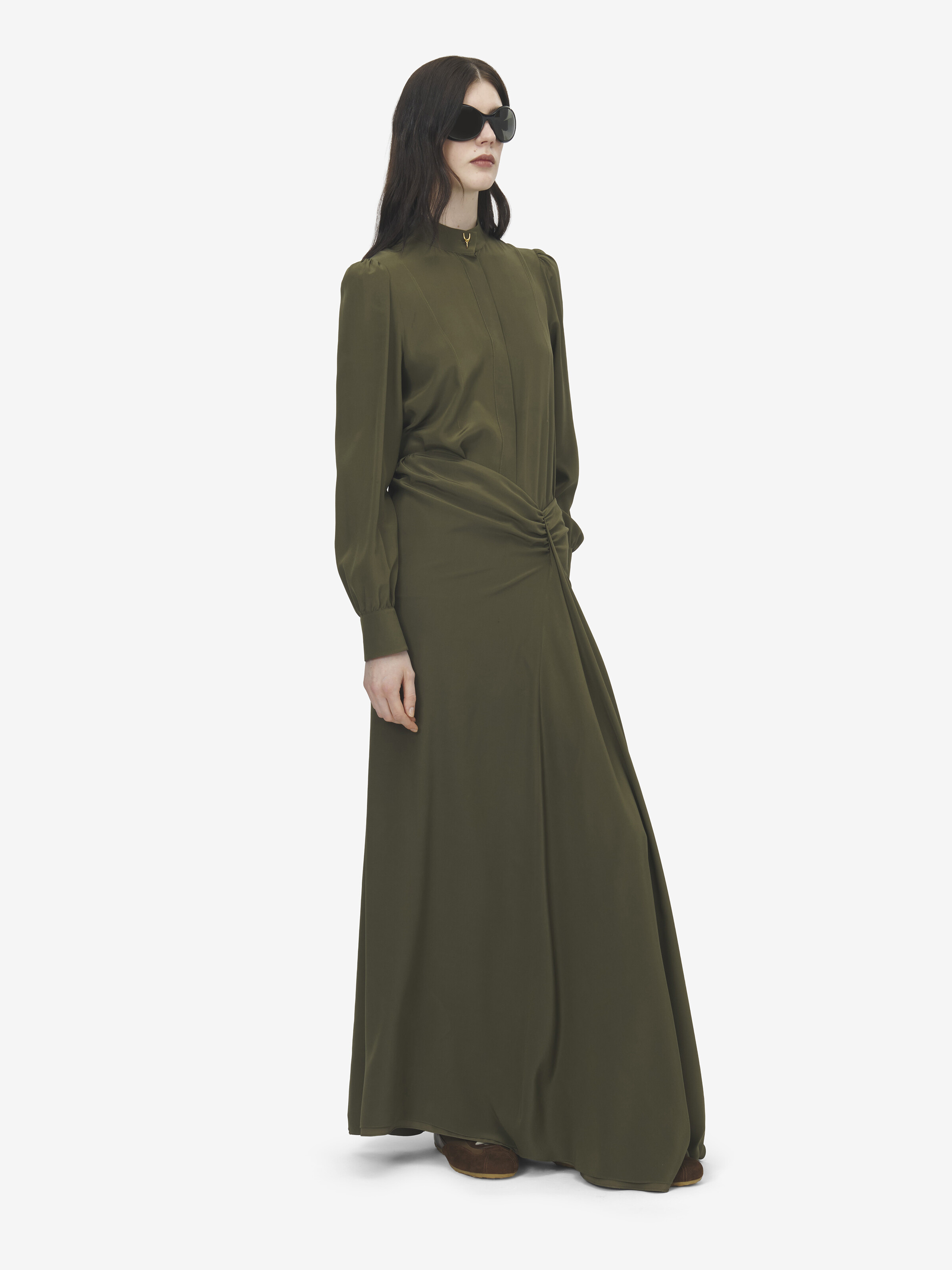 Women's Asymmetric Waist Maxi Skirt in Green in 100% Silk | Alexander McQueen - image 3
