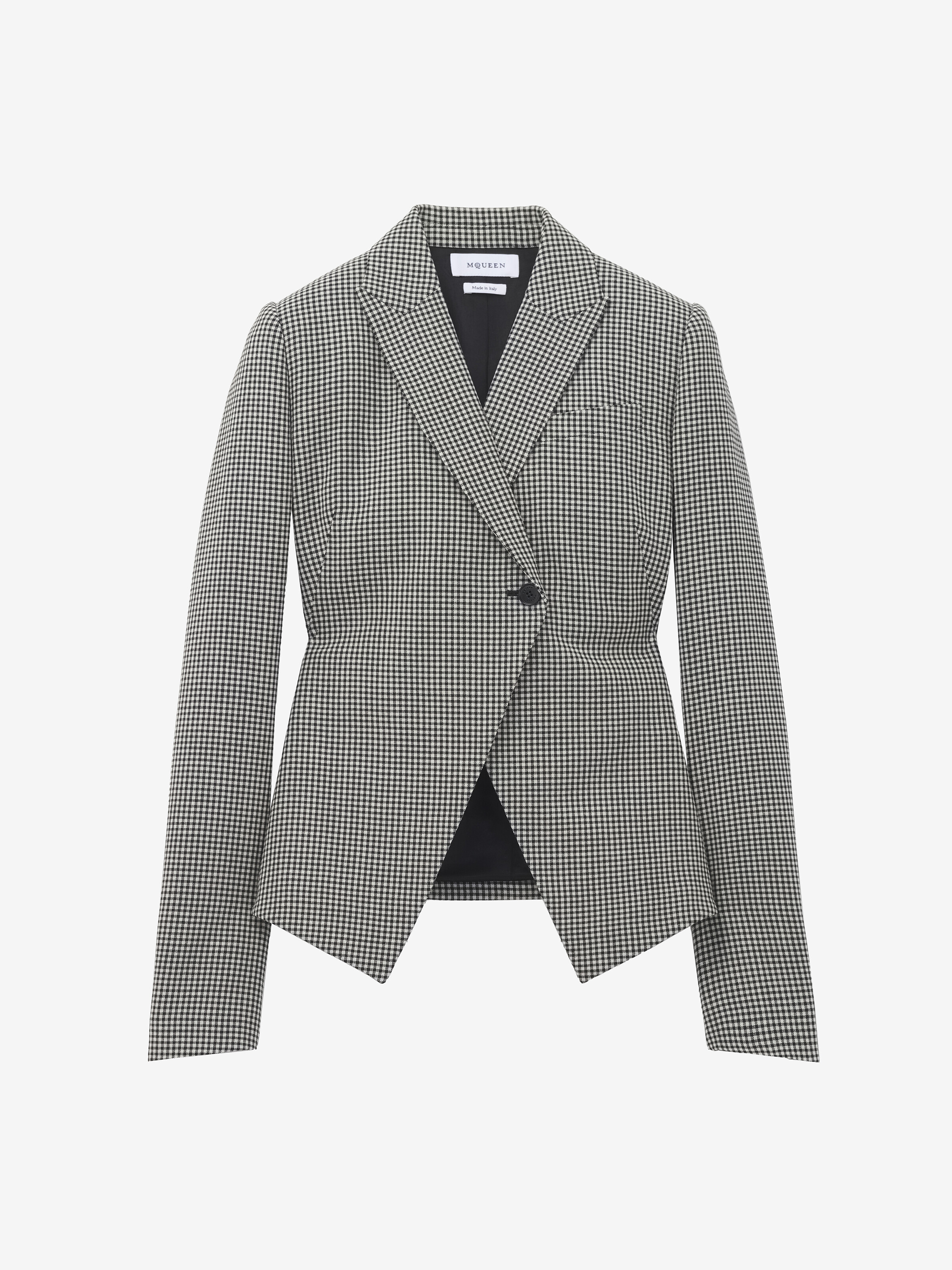 Women's 깅엄 체크 컷어웨이 재킷 in 블랙/아이보리 in 100% 양모 | Alexander McQueen - image 1