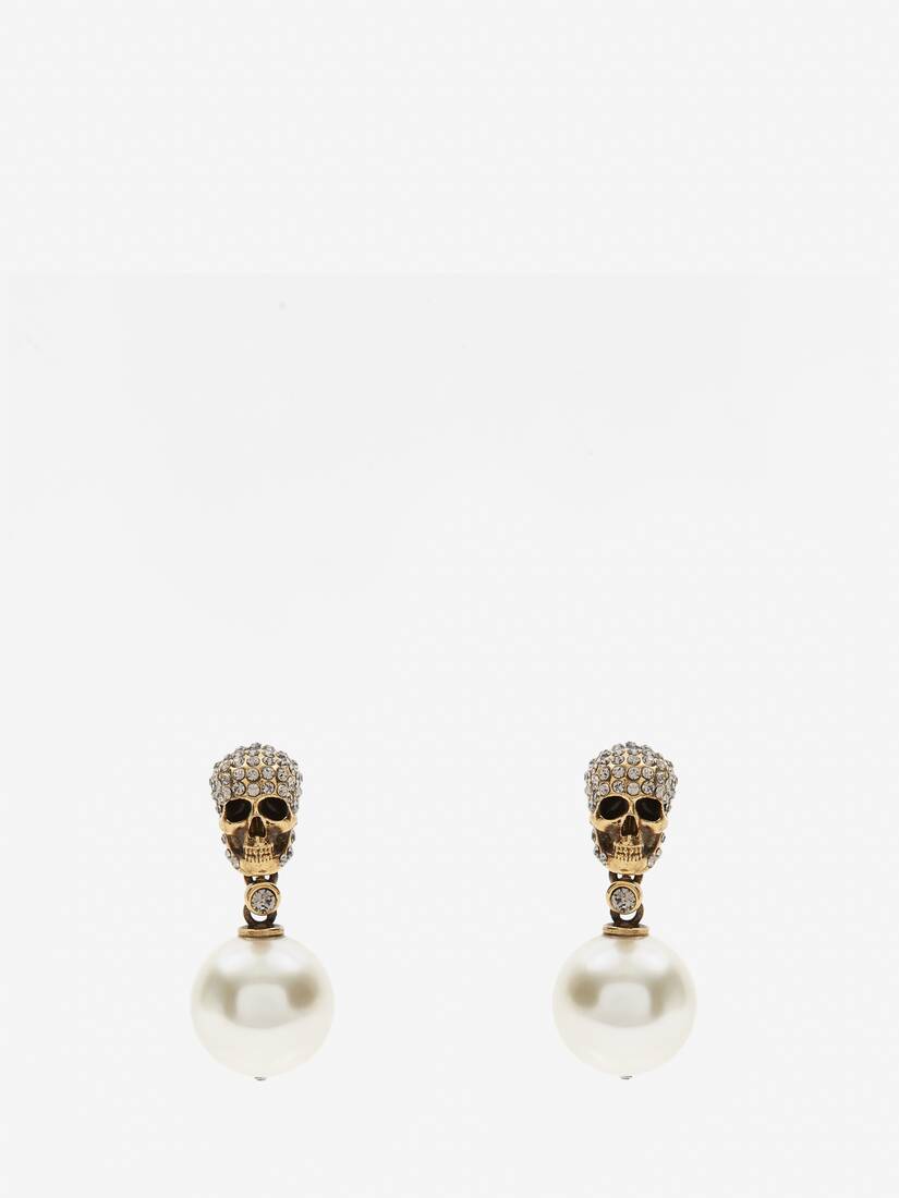 Pearl Pave Skull Earrings | Alexander McQueen - image 1