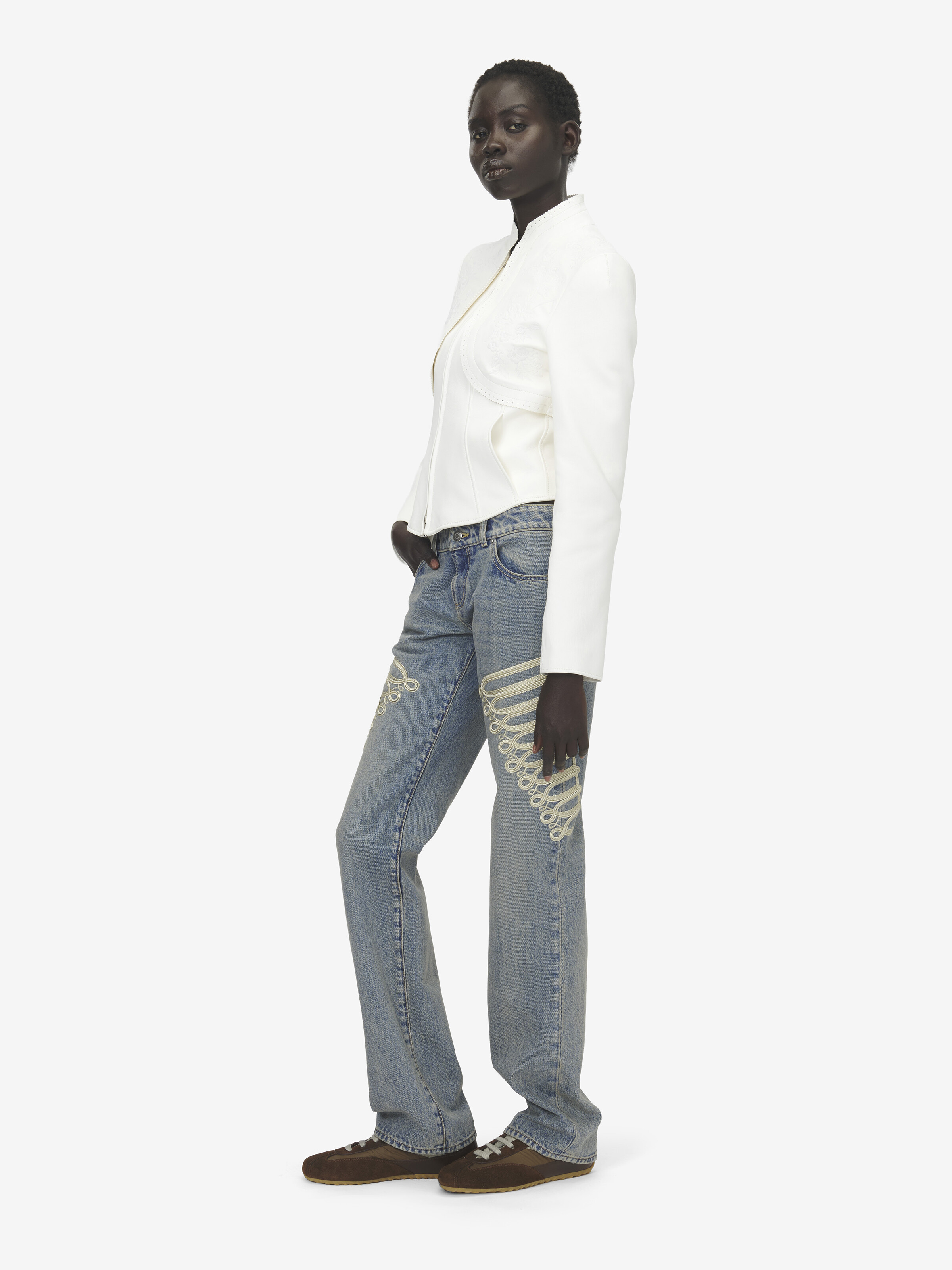 Women's Floral Embroidery Leather Jacket in White in Lamb Leather | Alexander McQueen - image 3