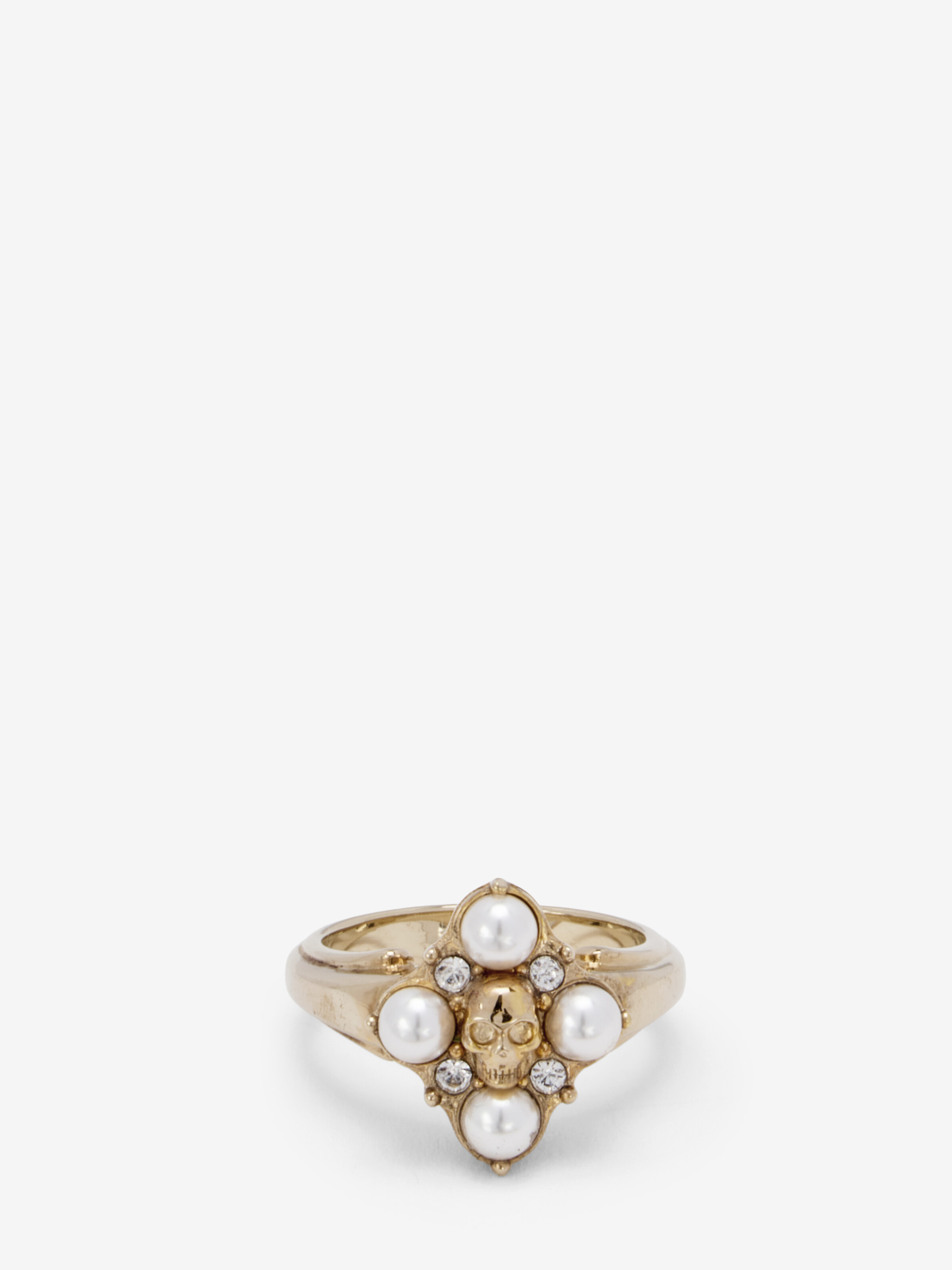 Women's Skull & Crystal Ring in Pale Gold in Brass | Alexander McQueen - image 1
