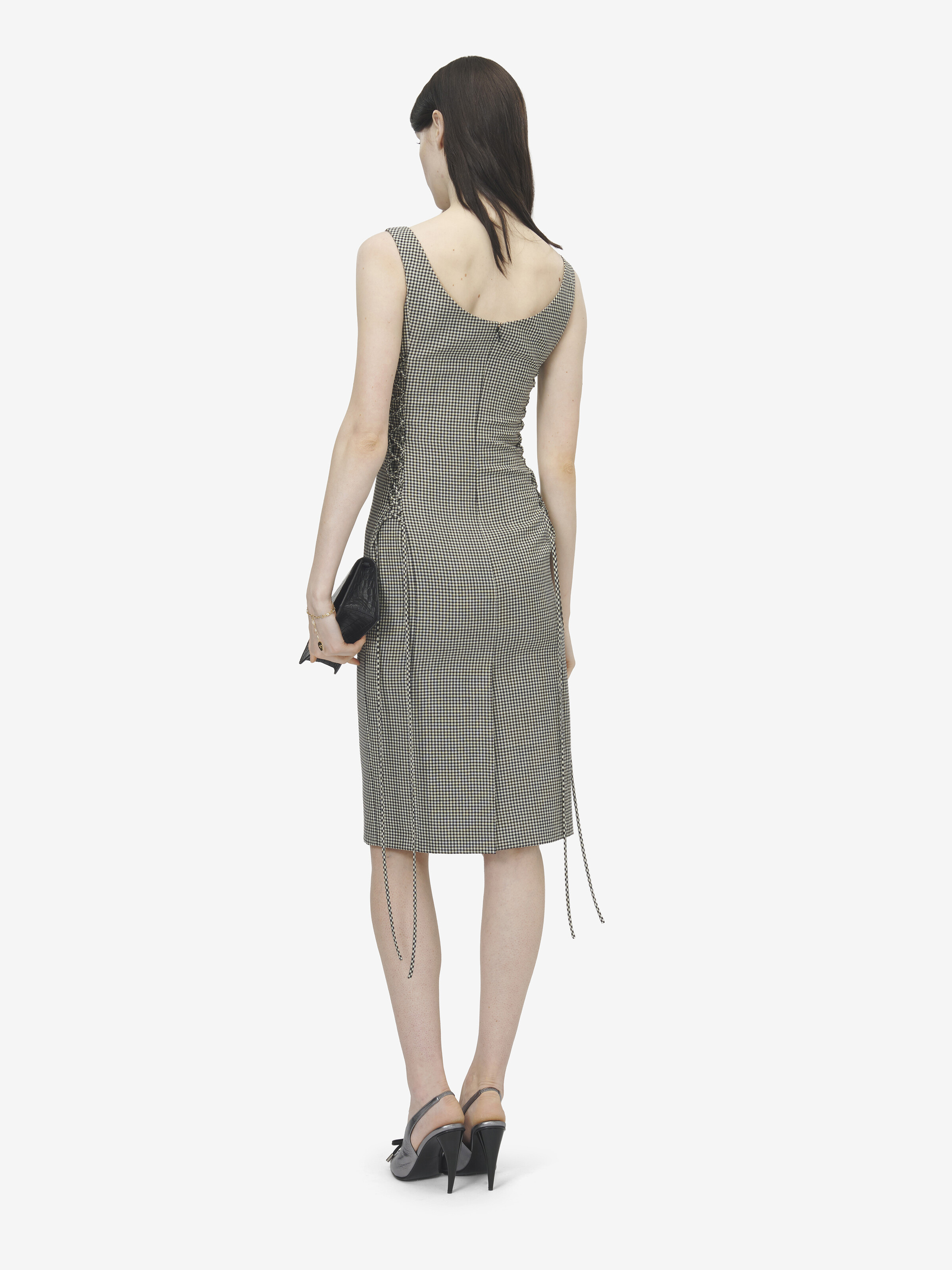 Bleistiftkleid mit Gingham-Karomuster und Korsettschnürung für Damen in Schwarz/Elfenbein in 100% Wolle | Alexander McQueen - image 4