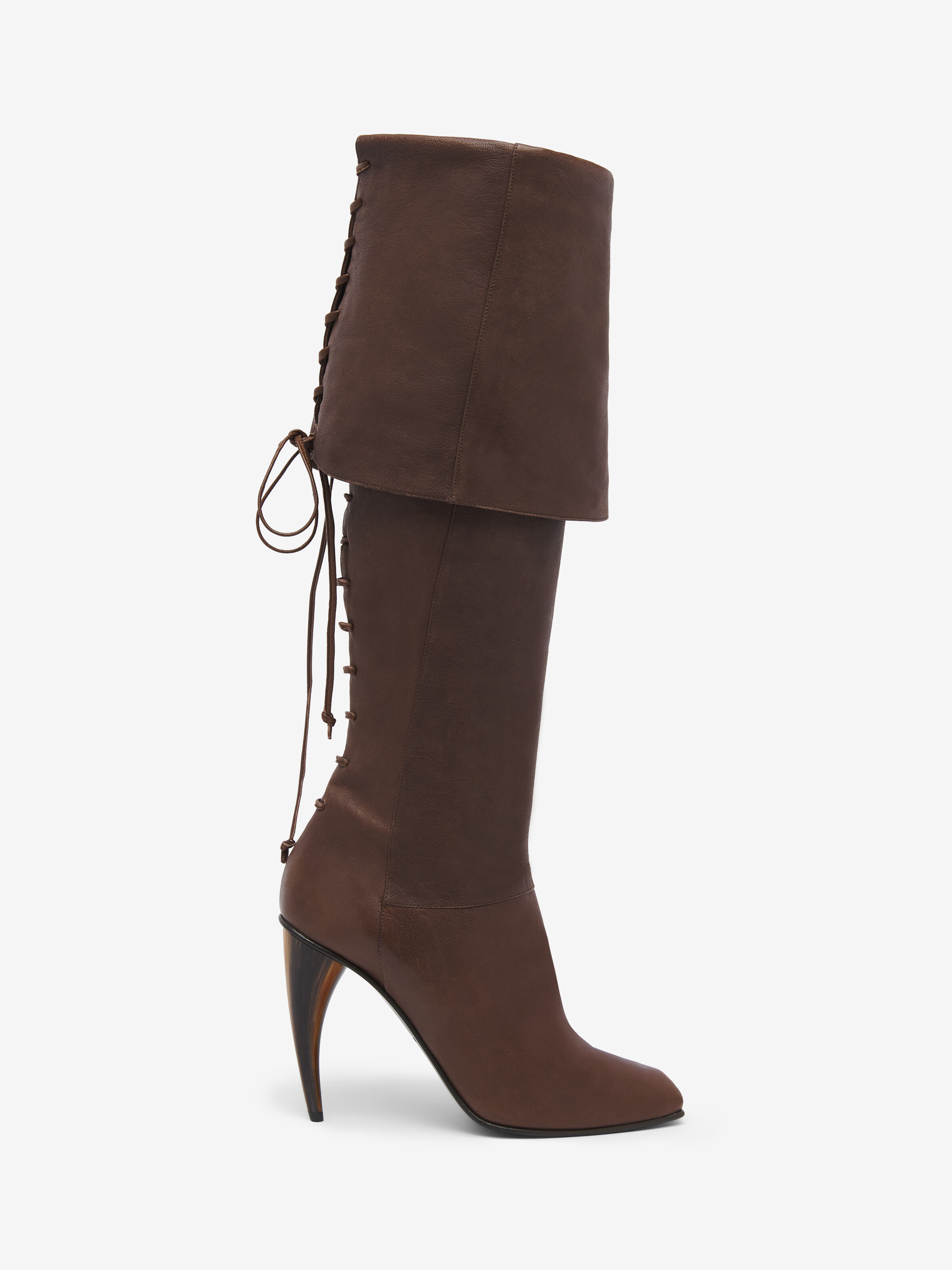 Women's Horn Heel Knee-High Boot in Brown in Lamb Leather | Alexander McQueen - image 1