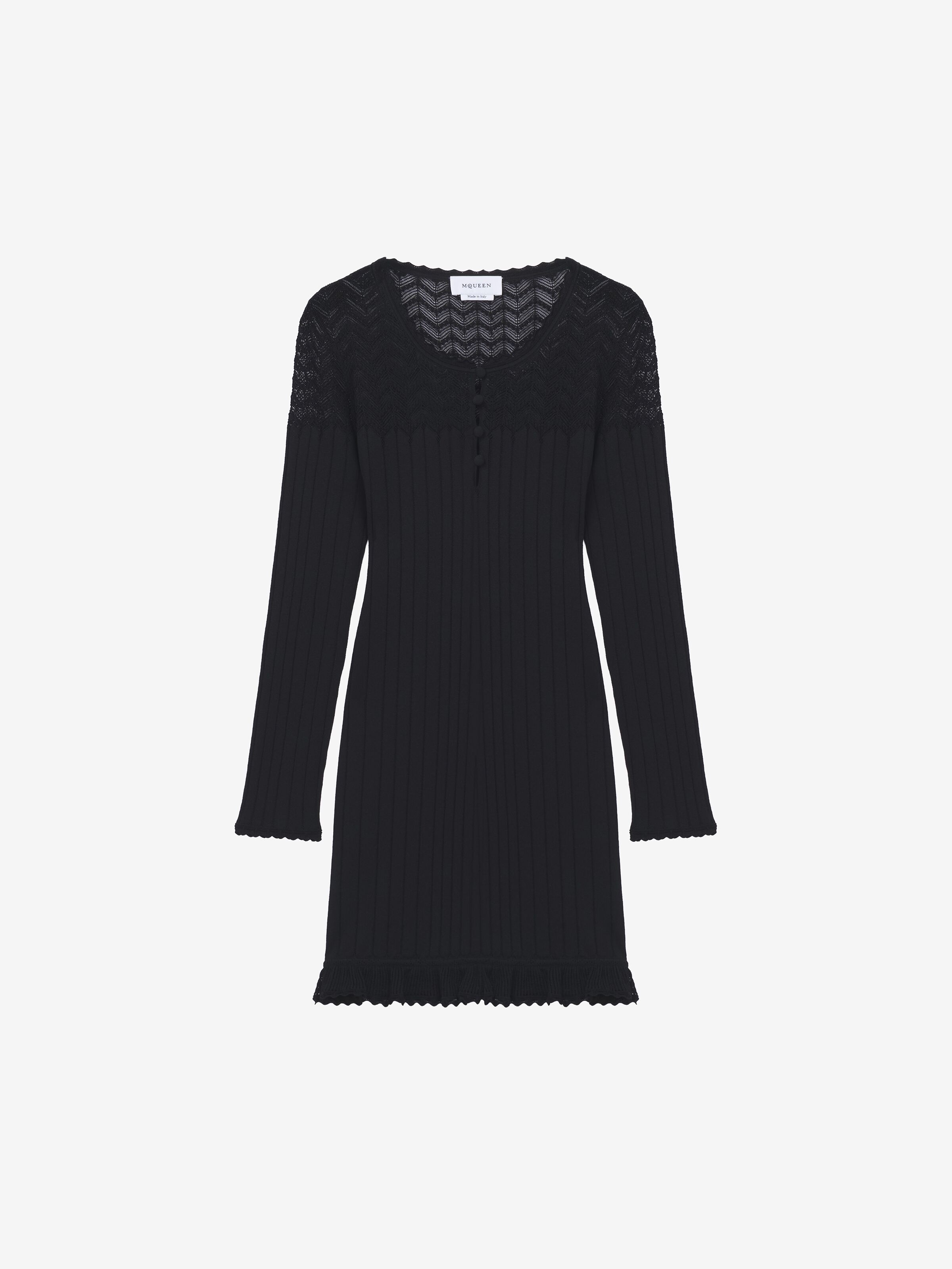 Women's Pointelle Knit Mini Dress in Black in 65% Viscose, 35% Polyamid | Alexander McQueen - image 1